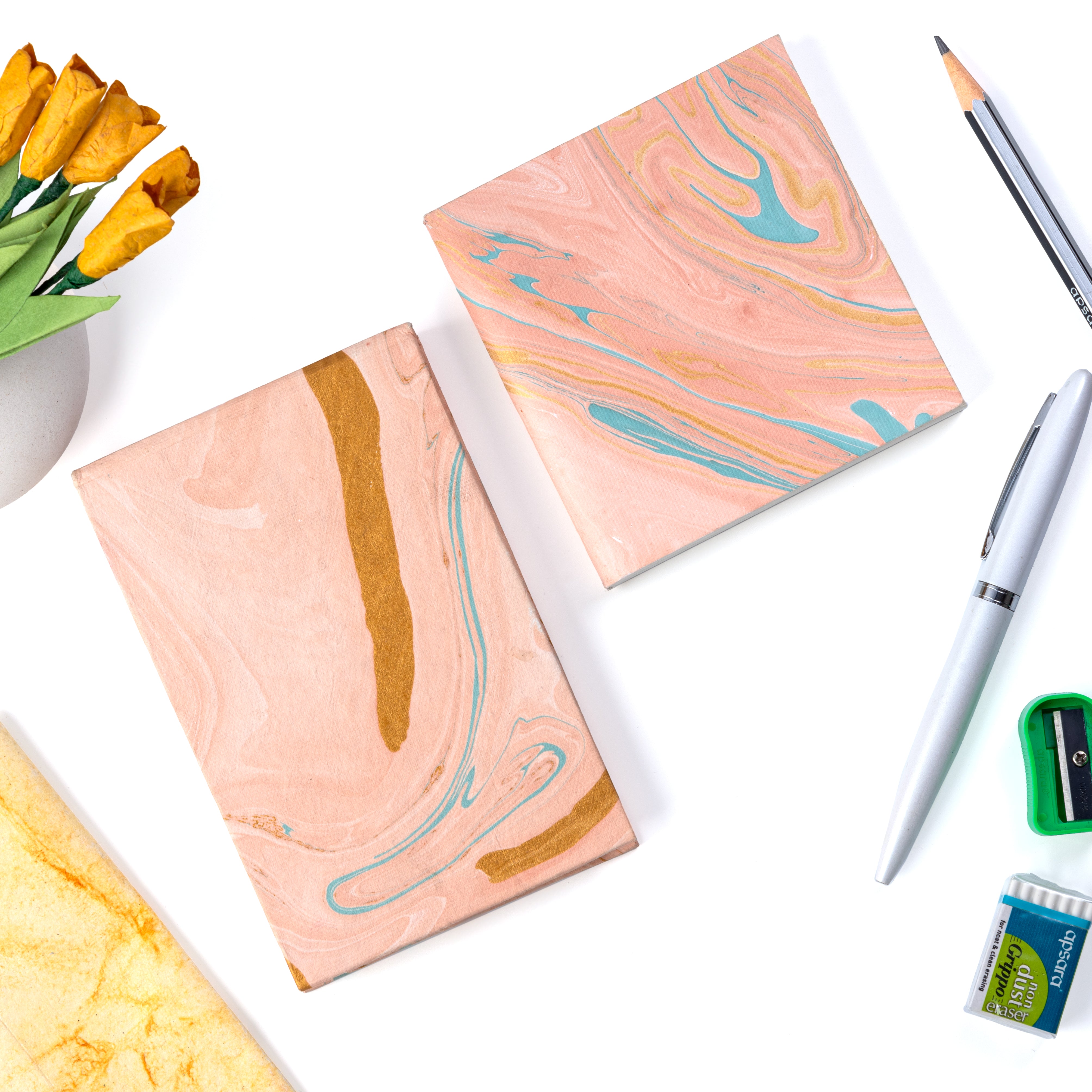 Small Blush Marble Notepad & Small Blush Marble Diary- Combo