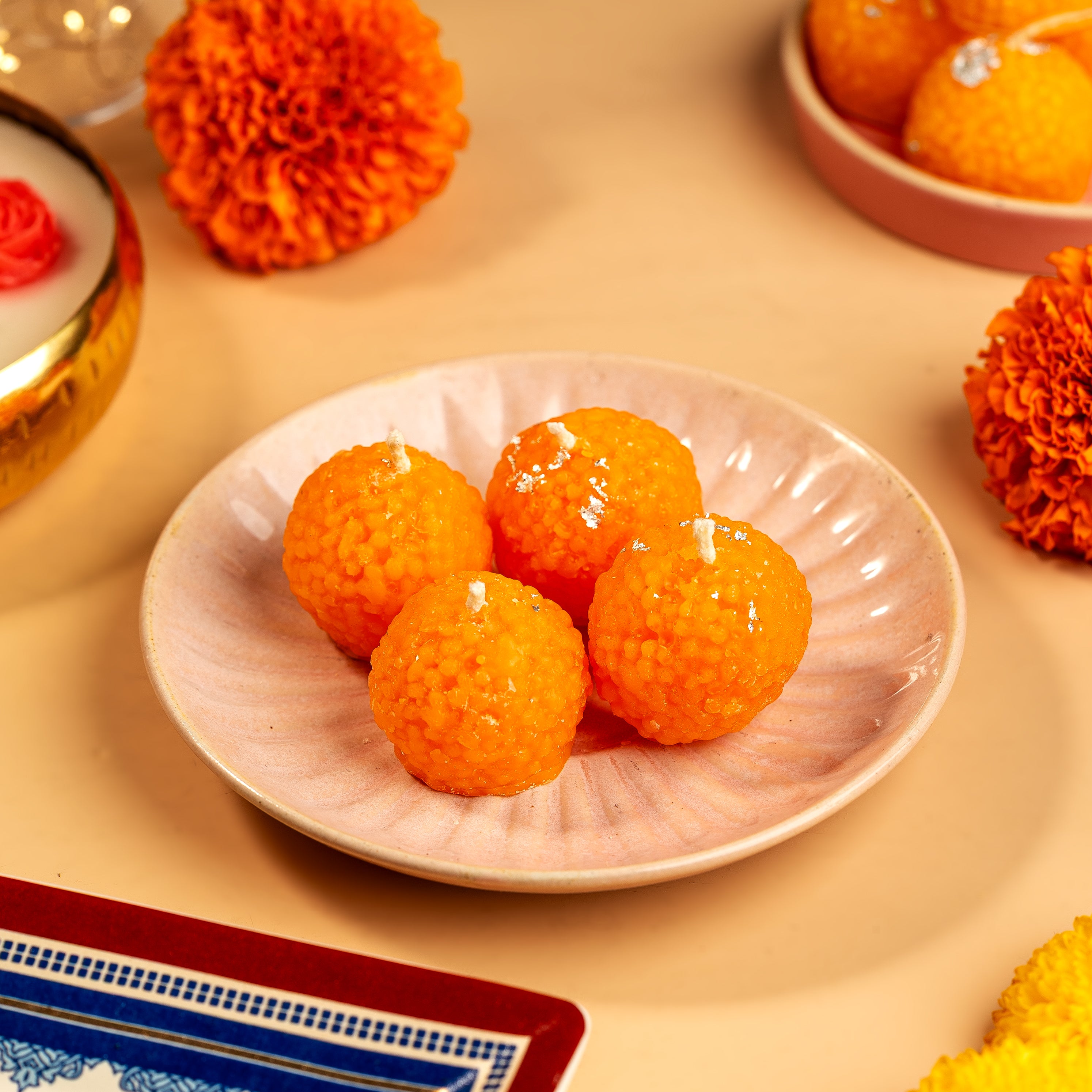 Set of 4 Handcrafted Scented Soy Wax Laddu Candles