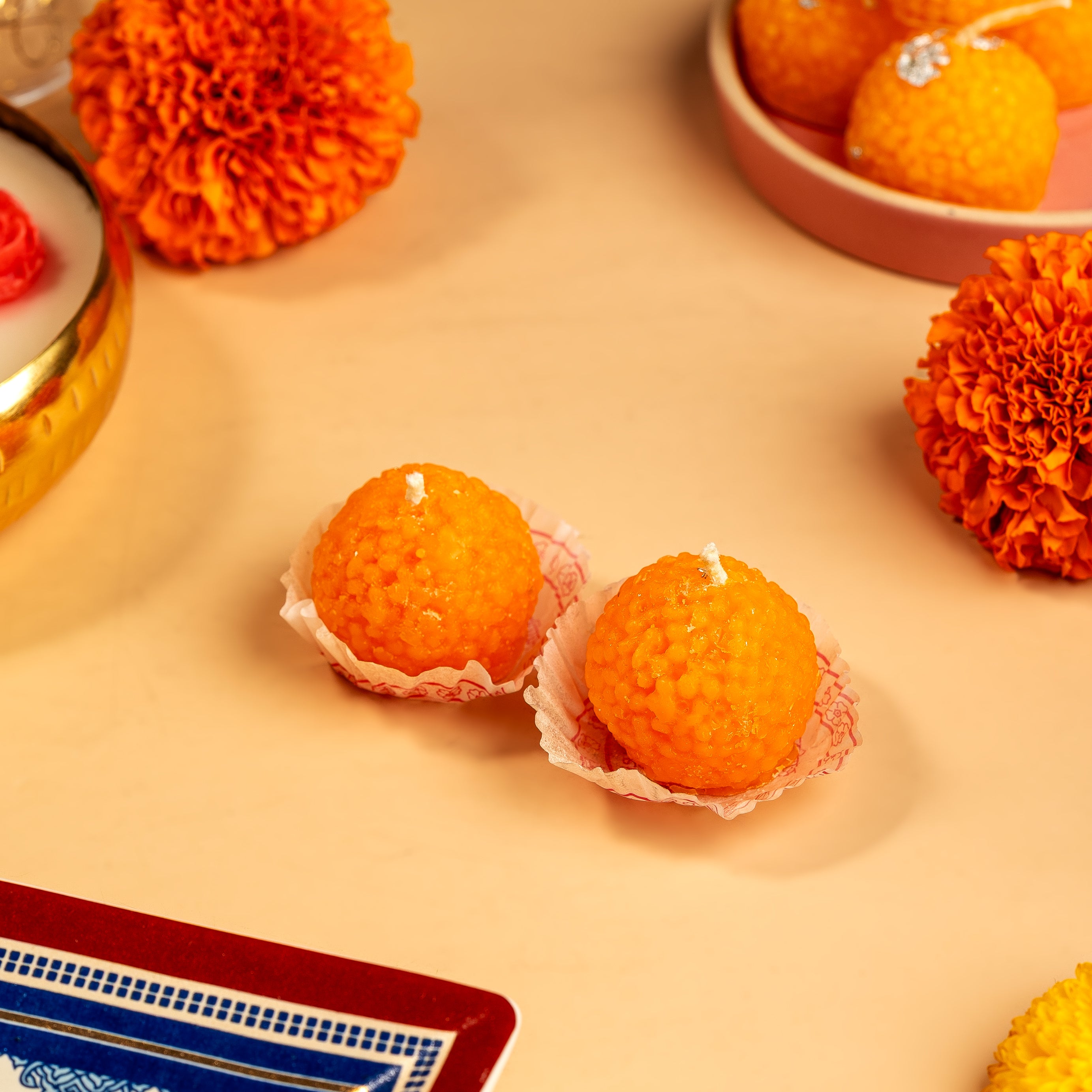 Set of 4 Handcrafted Scented Soy Wax Laddu Candles