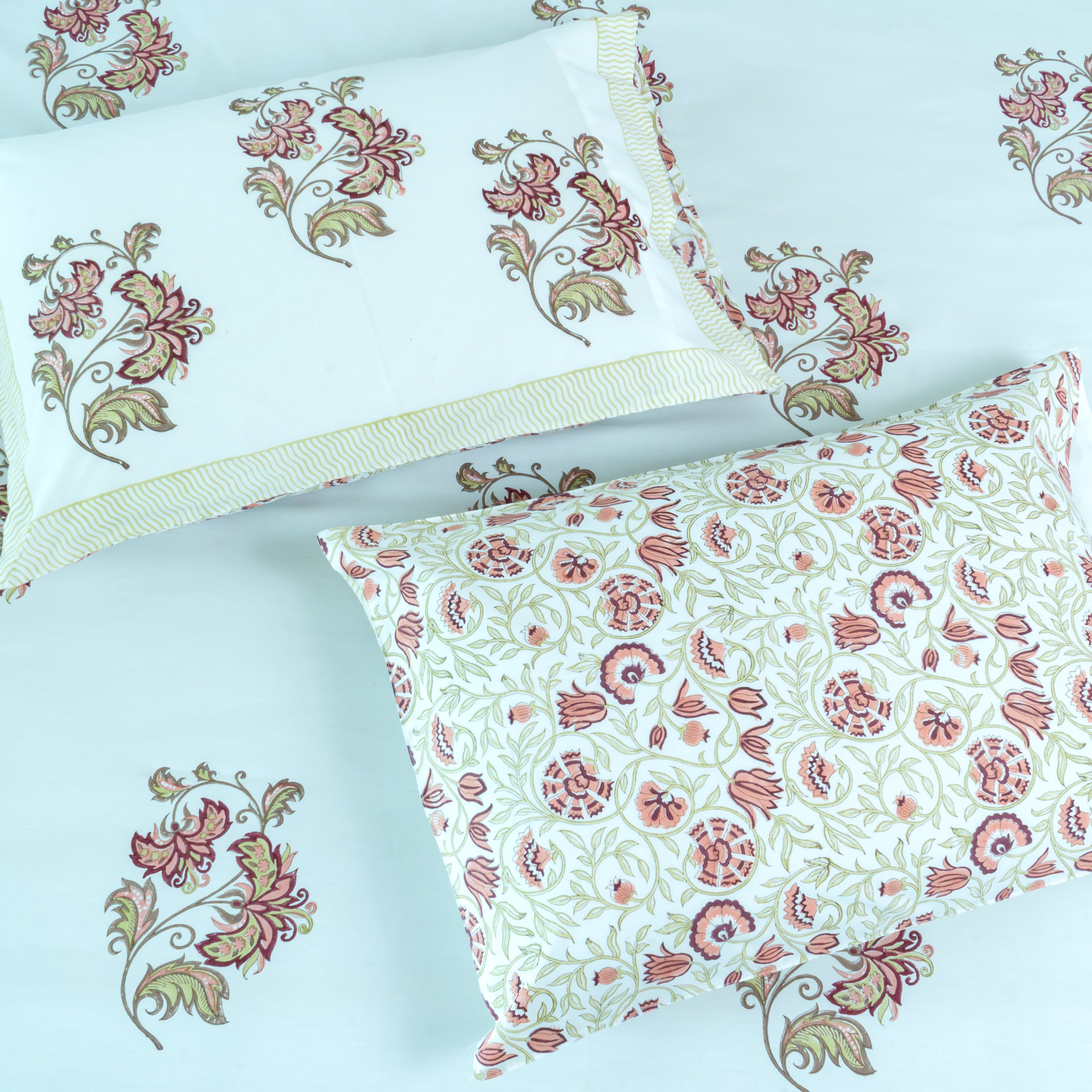 Sakura - Premium 300 TC Cotton Percale Handblock Printed Bedsheet