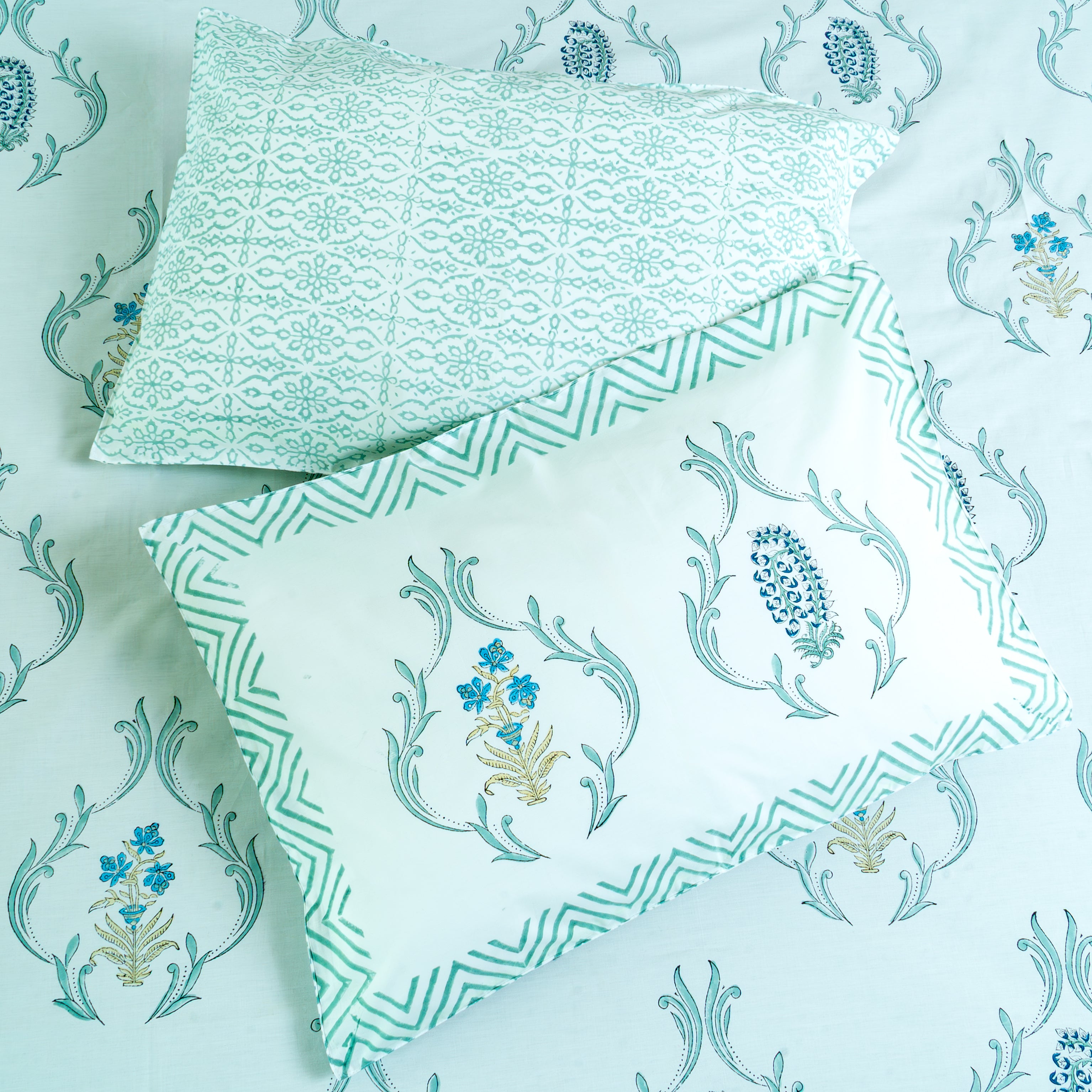 Elm - Handblock Printed 100% Cotton Percale 300 TC Bedsheet