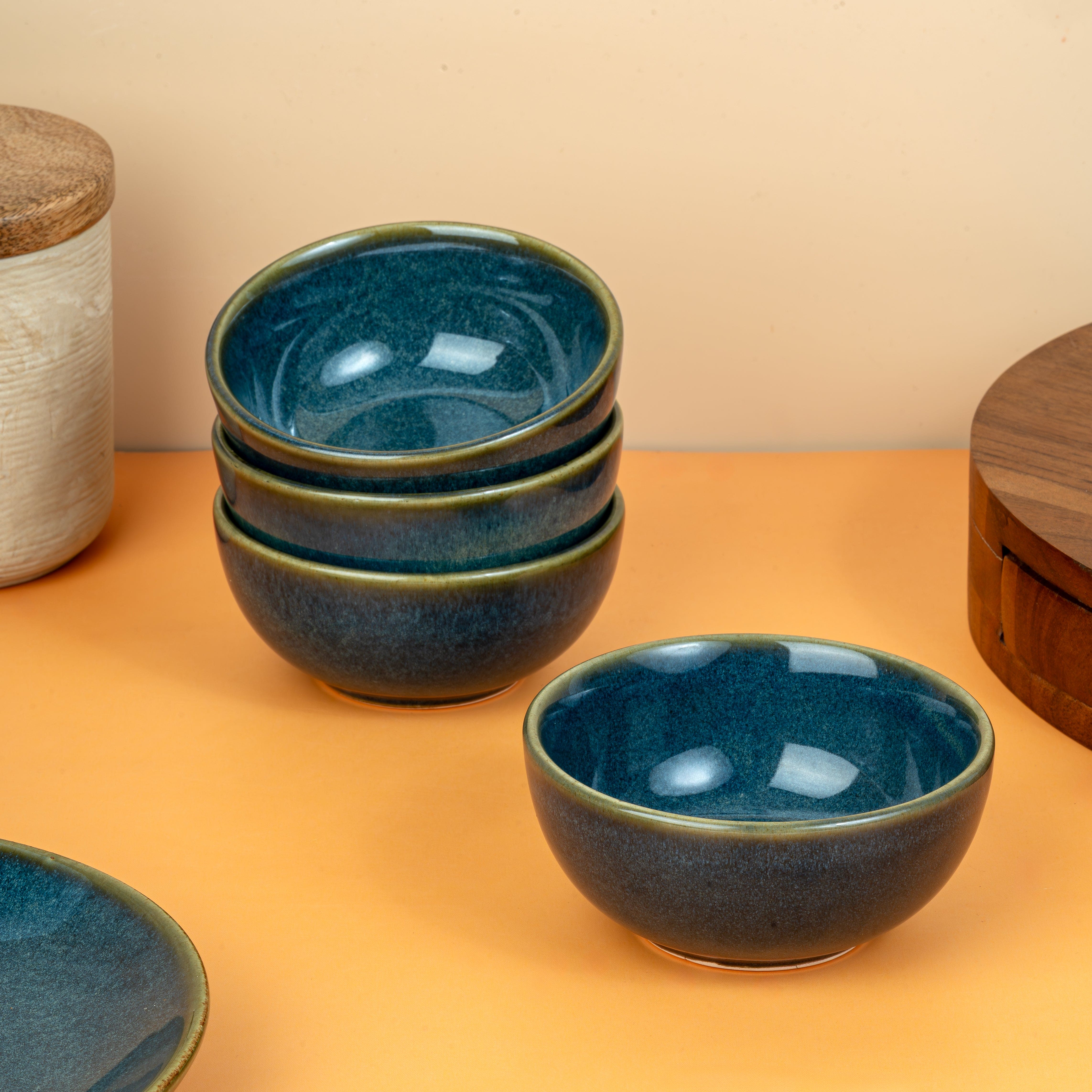 Midnight Tide – Set of 4 Ceramic Small Bowls