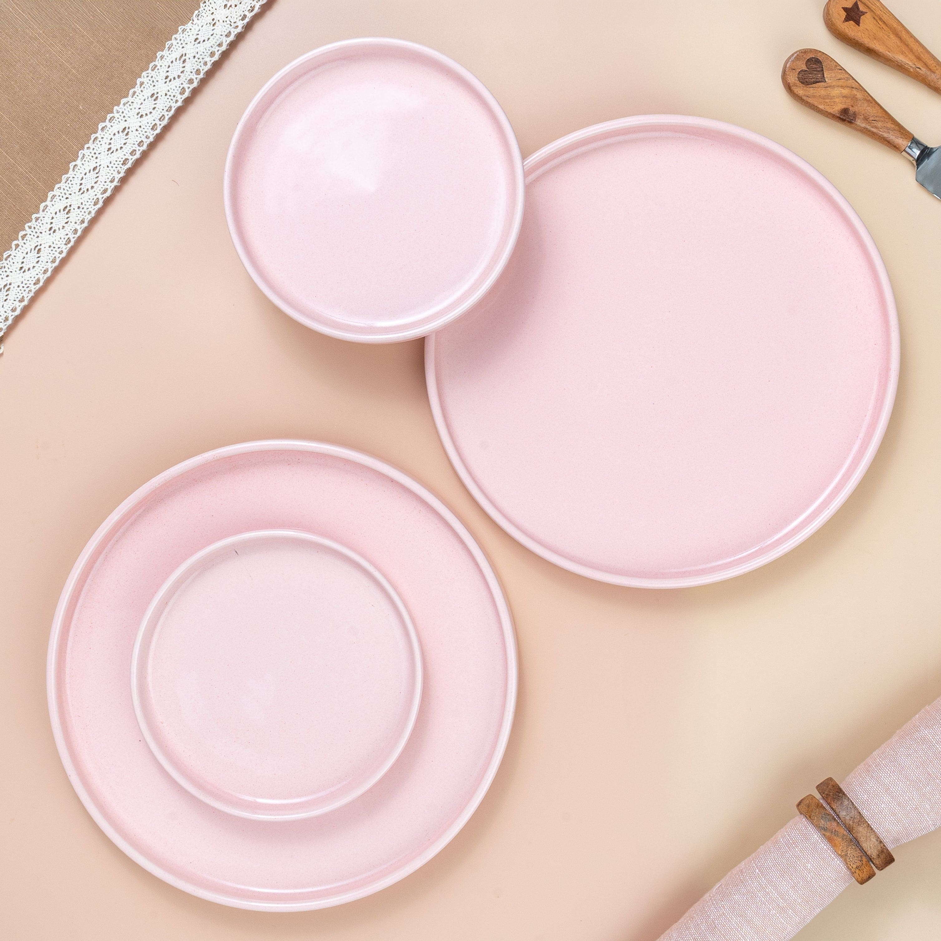 Roseate Ceramic Dinner & Snack Plate Set – Set of 4
