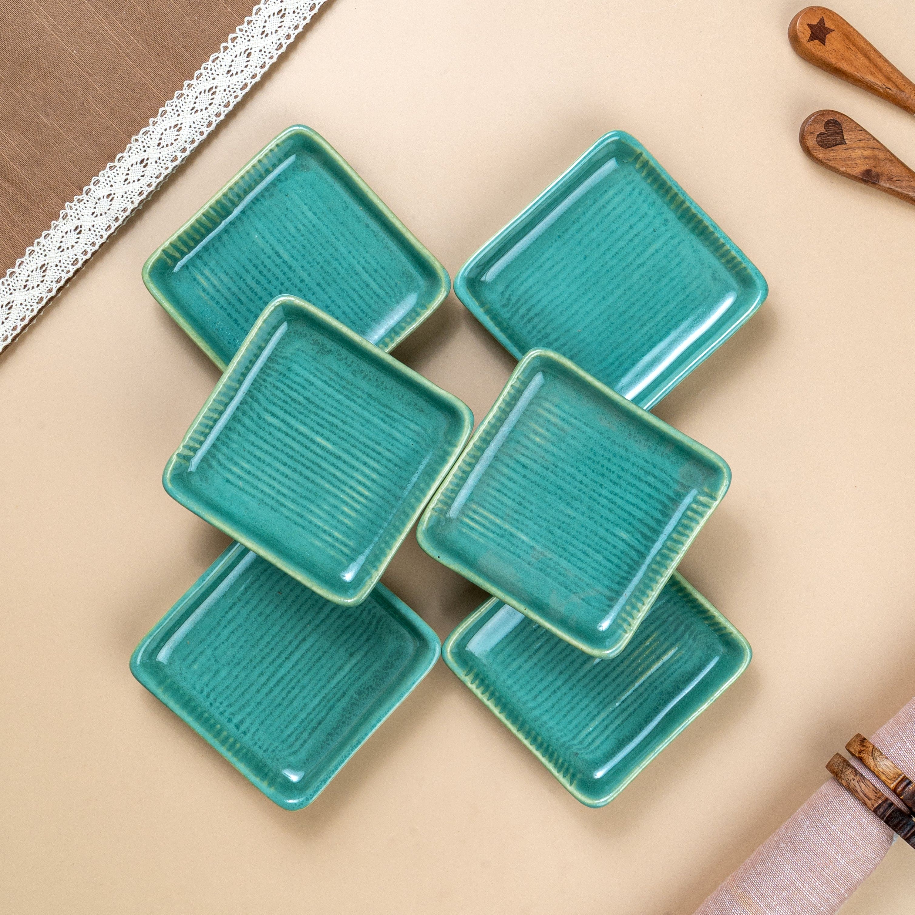 Aqua Ceramic Dessert Plate Set – Set of 6