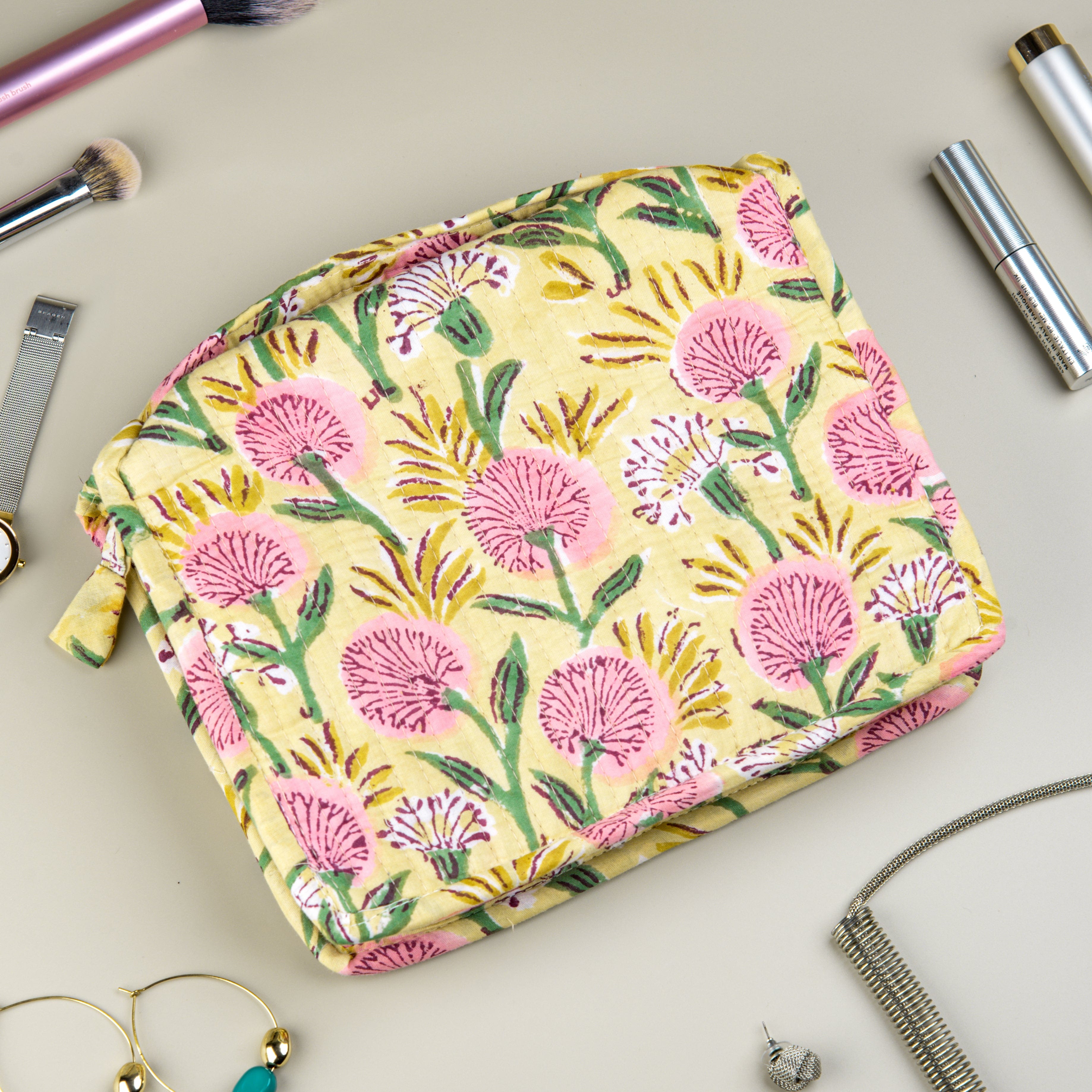 Bags 'Blossom Delight' Block Printed Jewellery & Travel Organizer artmansha