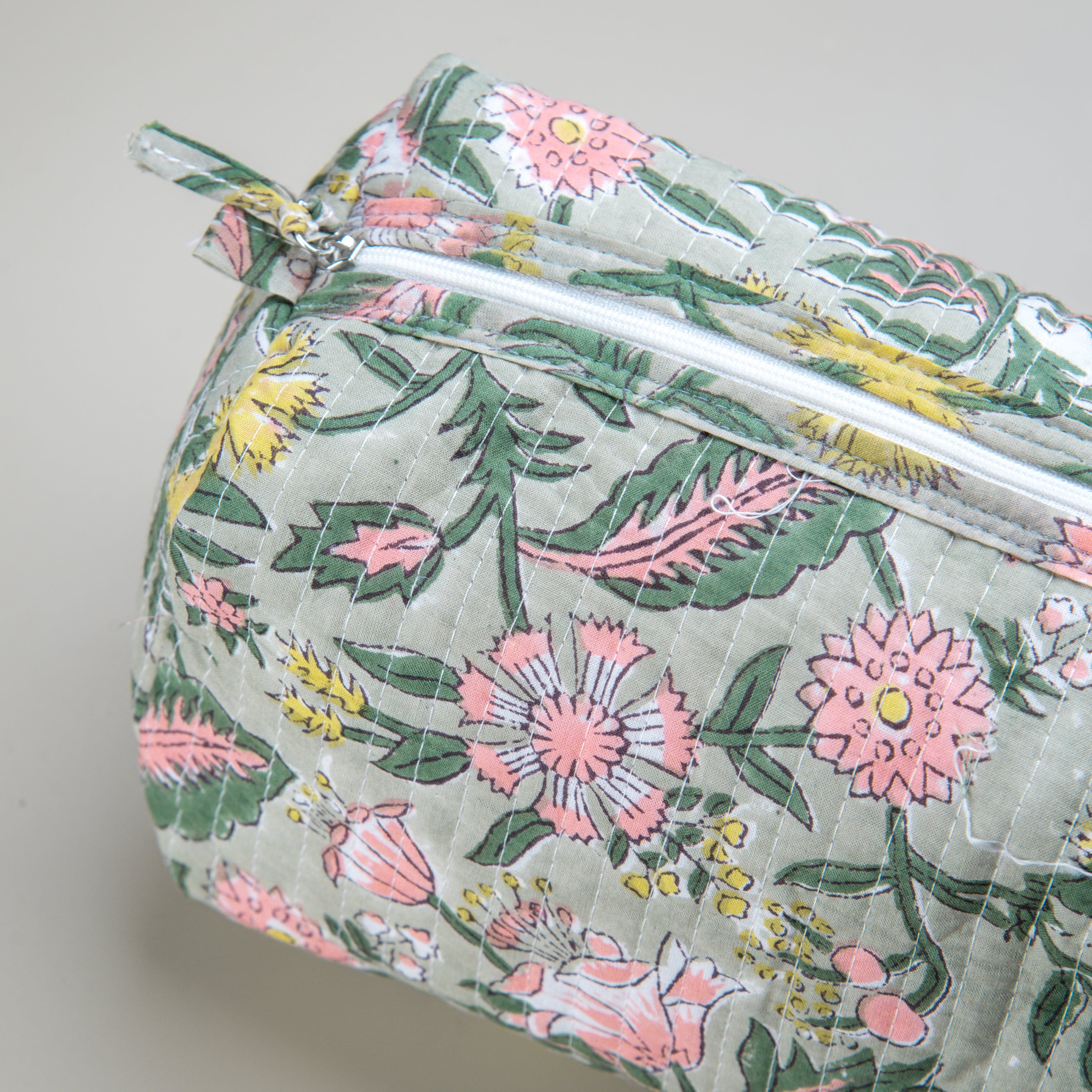 Bags "Forest Bloom" Block Printed Quilted Toiletry Pouch Set of 2 – Small & Medium artmansha