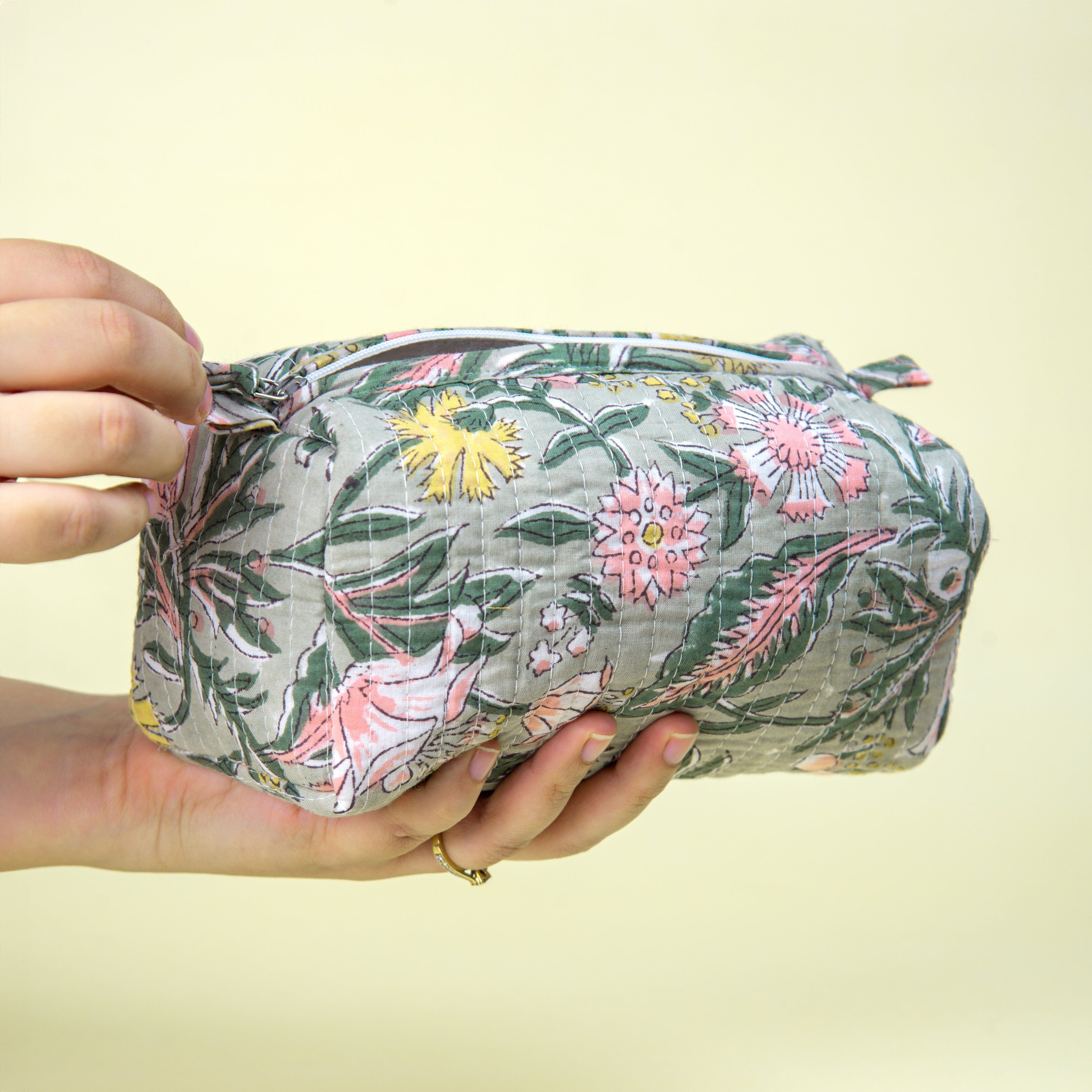 Bags "Forest Bloom" Block Printed Quilted Toiletry Pouch Set of 2 – Small & Medium artmansha
