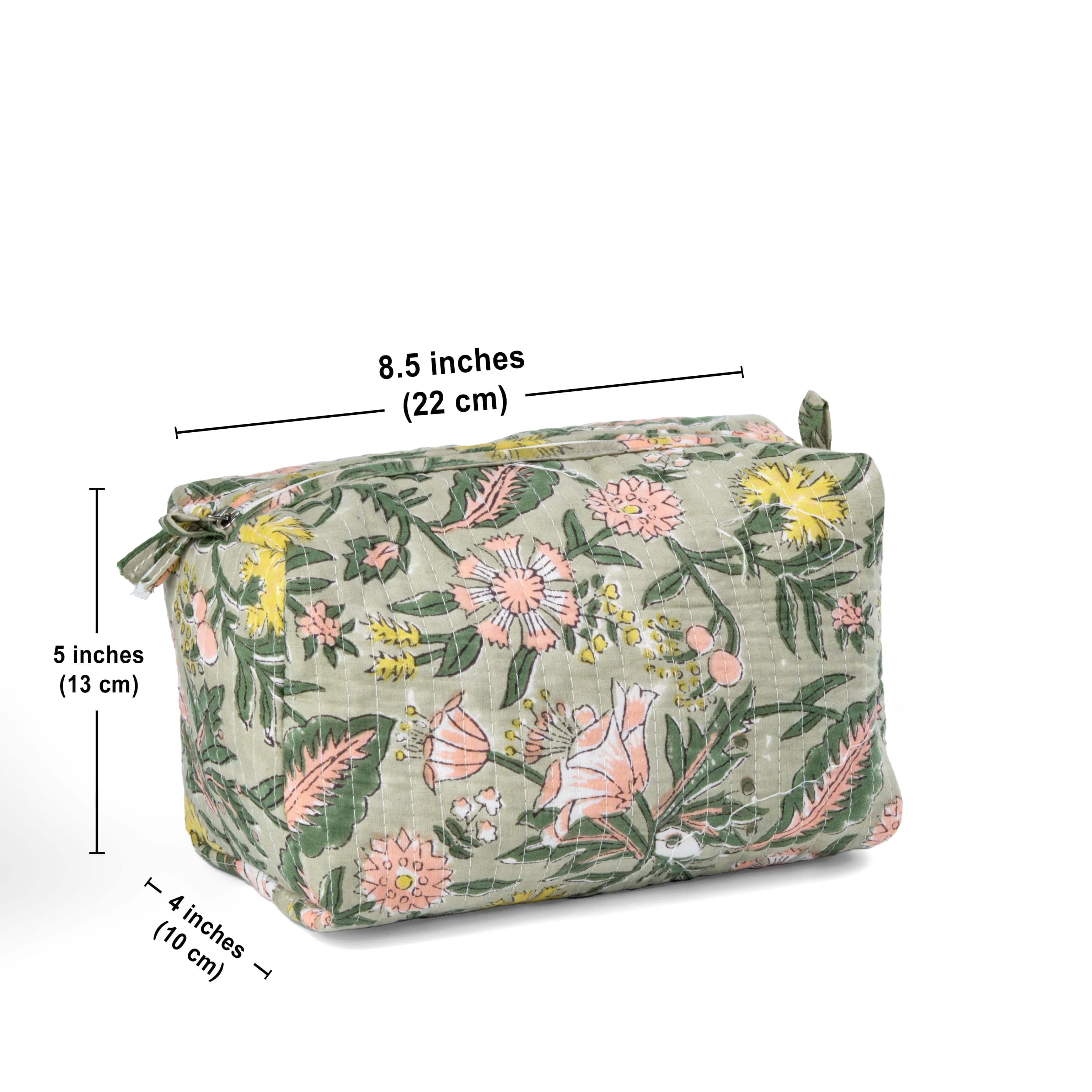 Bags "Forest Bloom" Block Printed Quilted Toiletry Pouch Set of 2 – Small & Medium artmansha