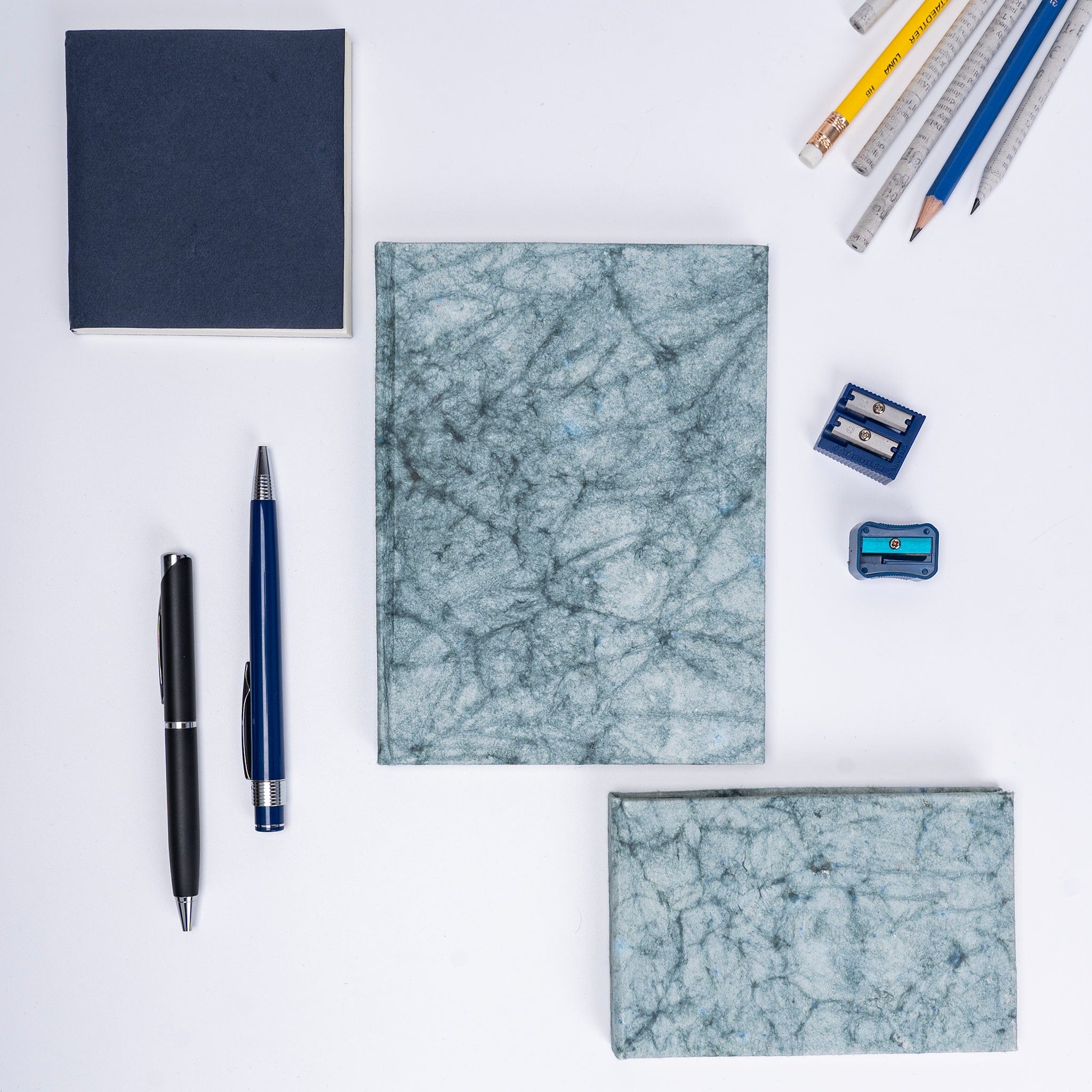 Combo of 3 - Blue Batik A5 Hardbound Diary + Small Blue Batil Notepad + Small Blue Plain Pocket Diary artmansha