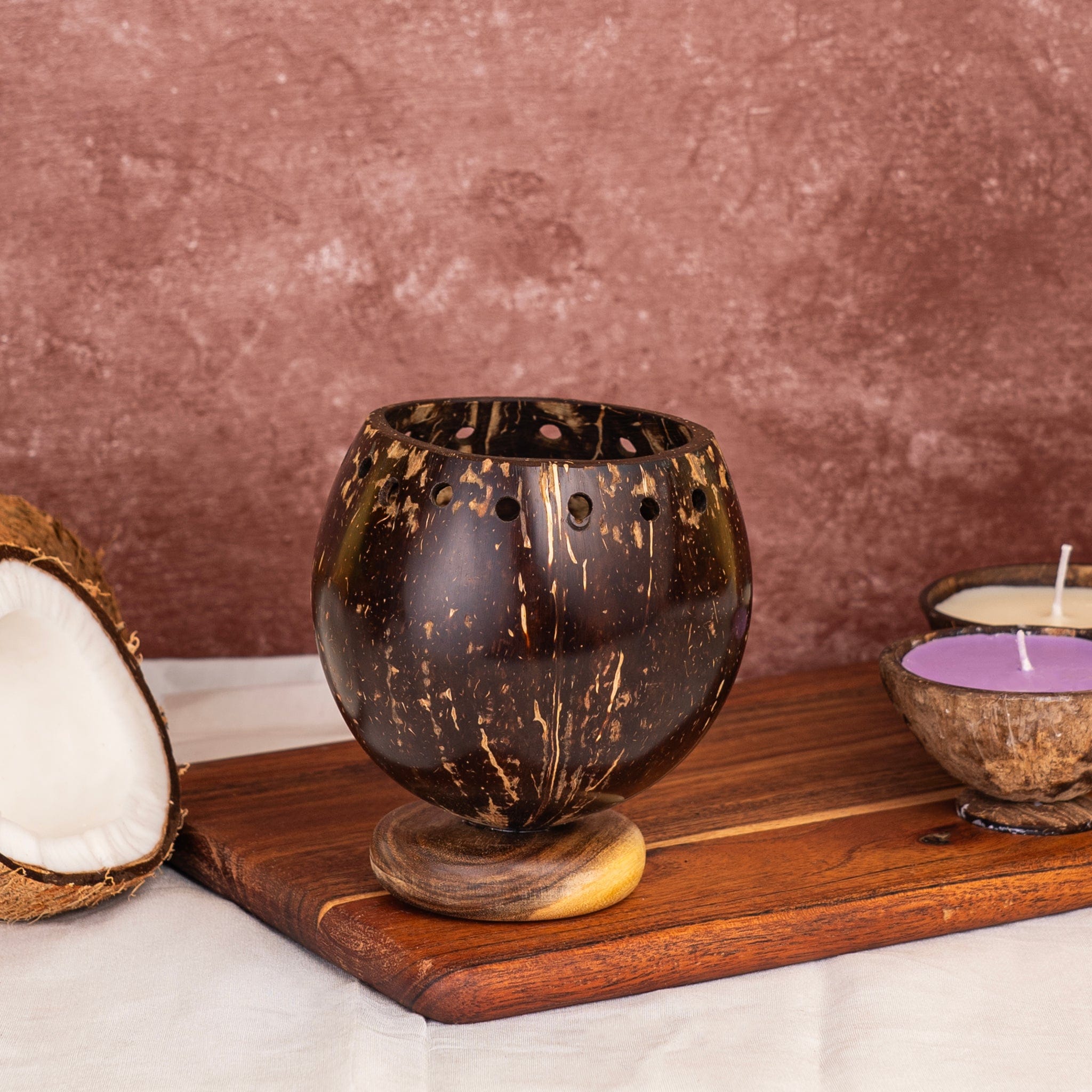 Pots & Planters 'Coco' Coconut Shell Planter with Wooden Base artmansha