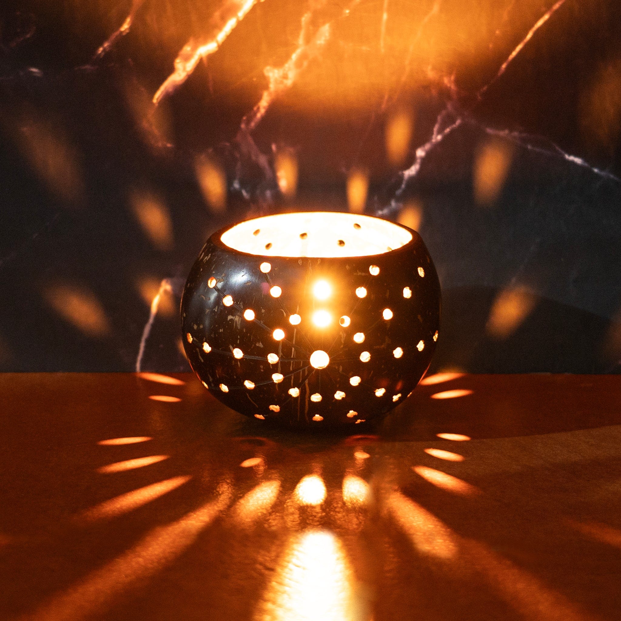 Set of 2 'Coco' Coconut Shell Tealight Holders- Starlight artmansha