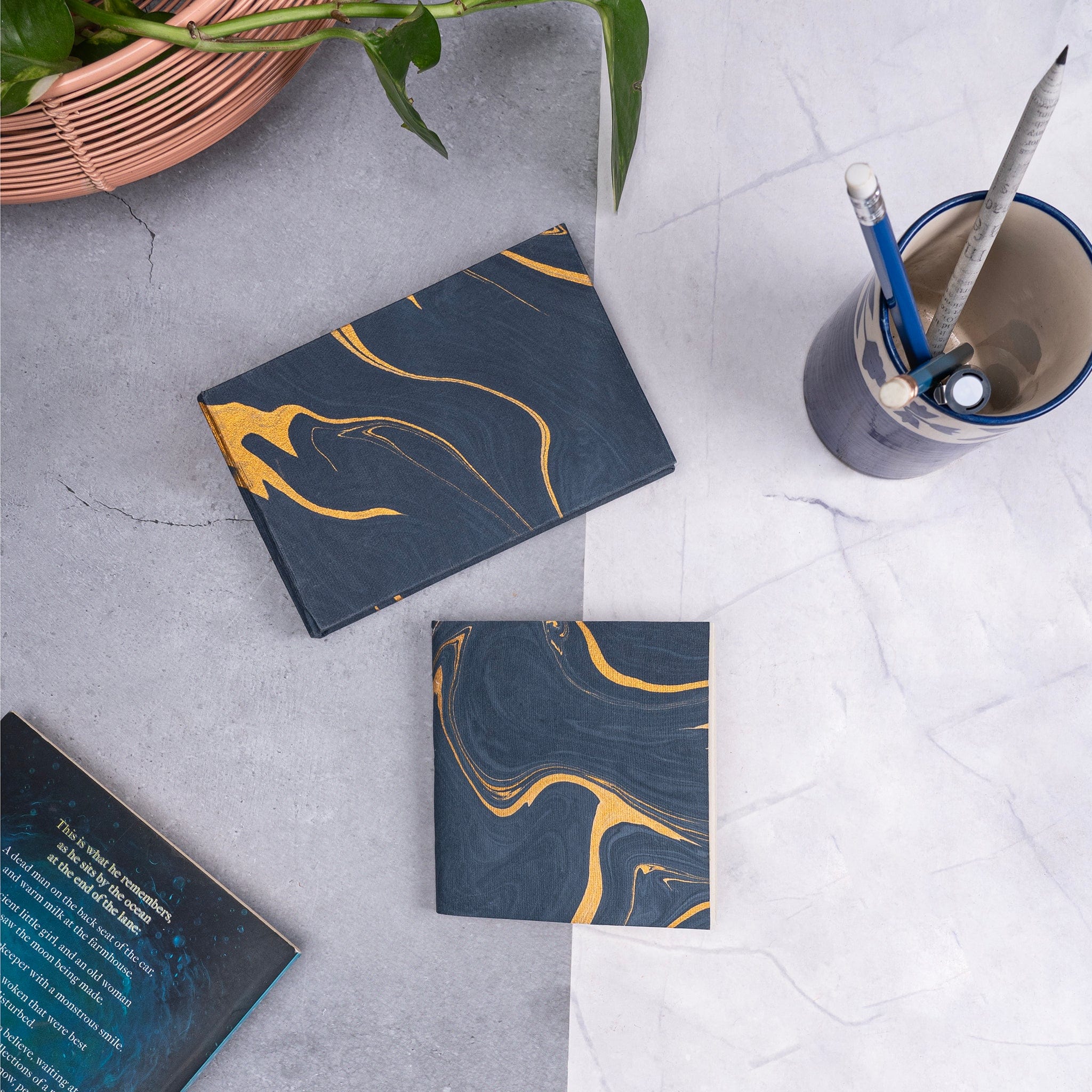 Small Blue Marble Notepad and Small Blue Pocket Diary- Combo artmansha