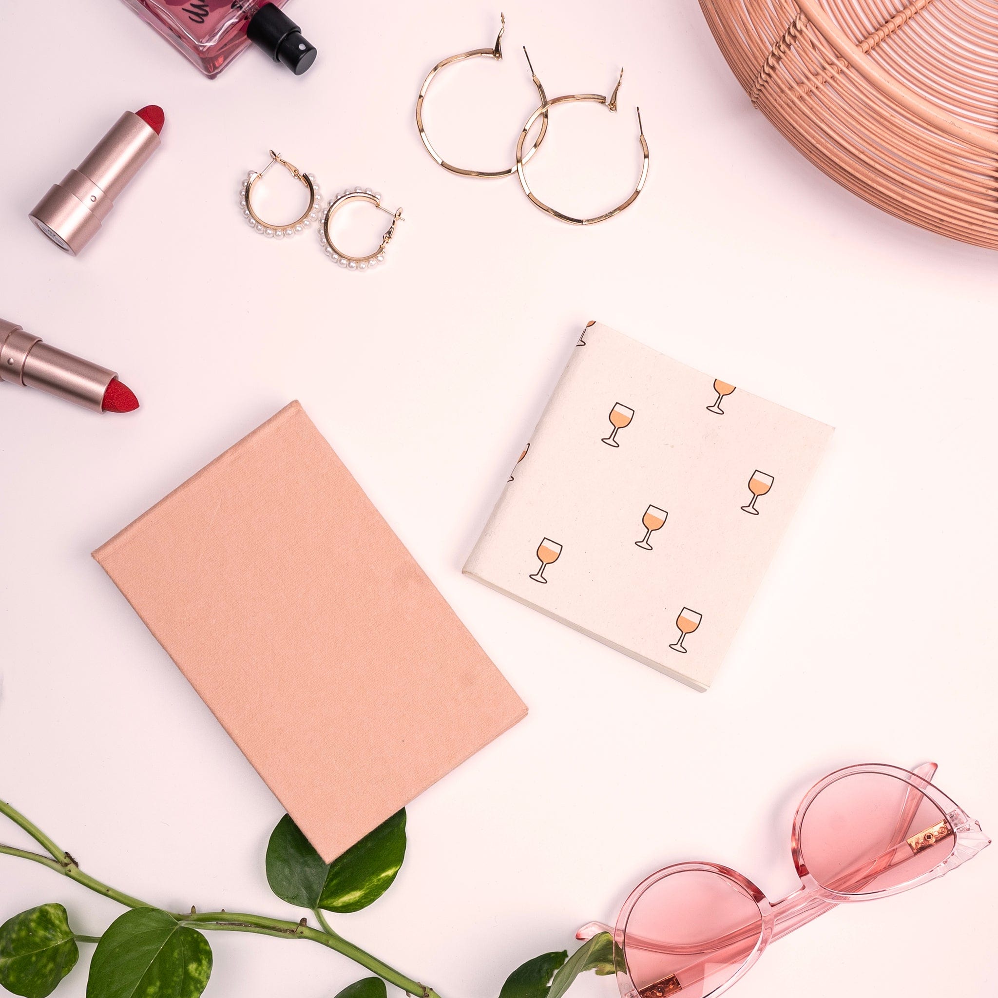 Small Blush Notepad & Small Wine Glass Pocket Diary- Combo artmansha