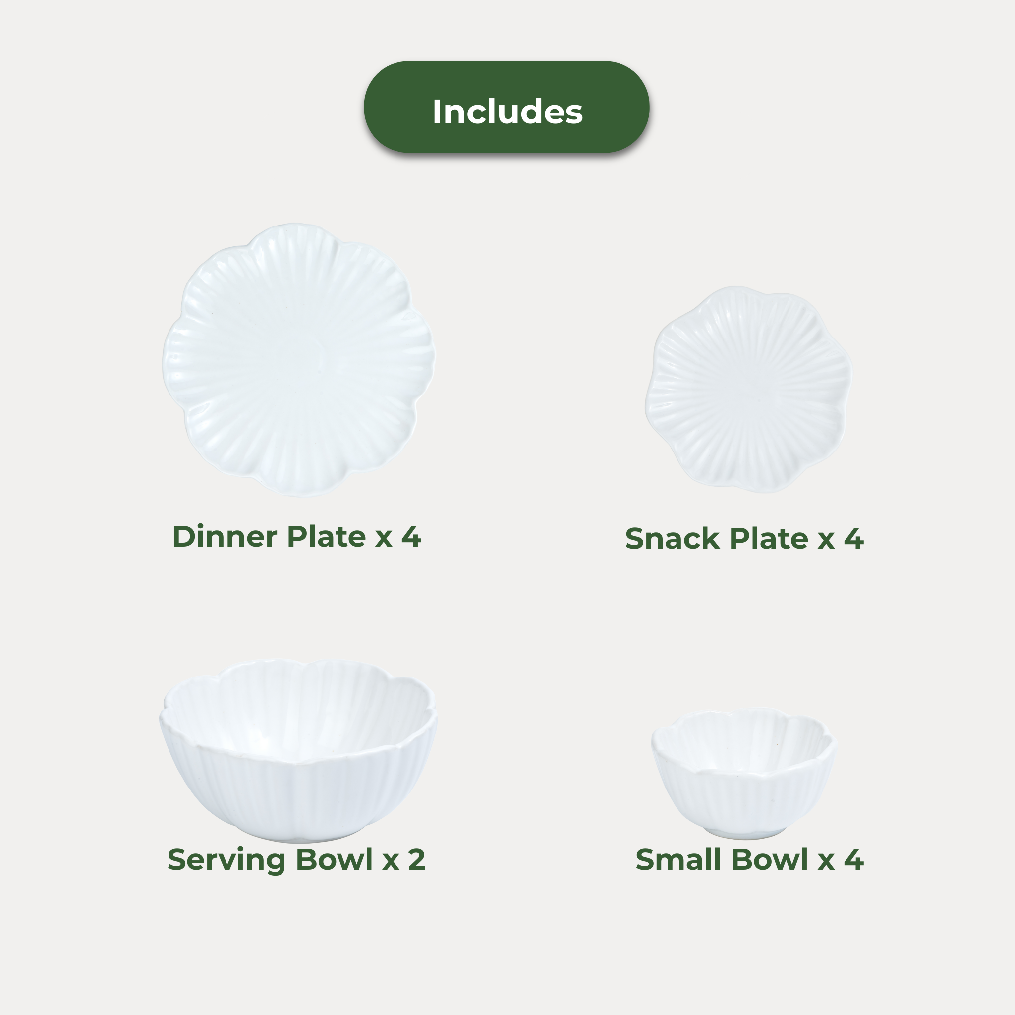 Bloom – 14-Piece Ceramic Dinner Set for 4