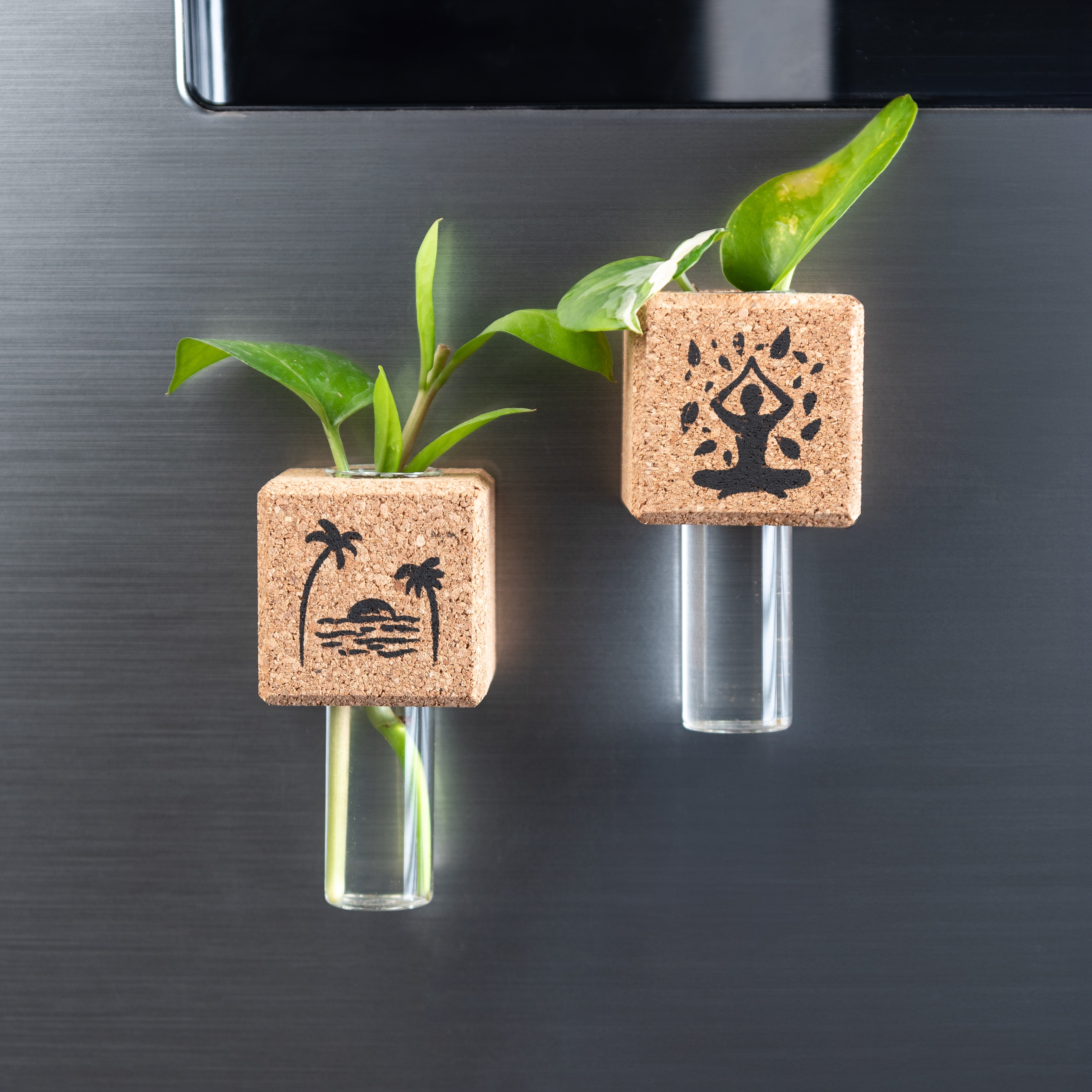 'Calm Within' Cork Combo of 2 Magnetic Vases/Planters