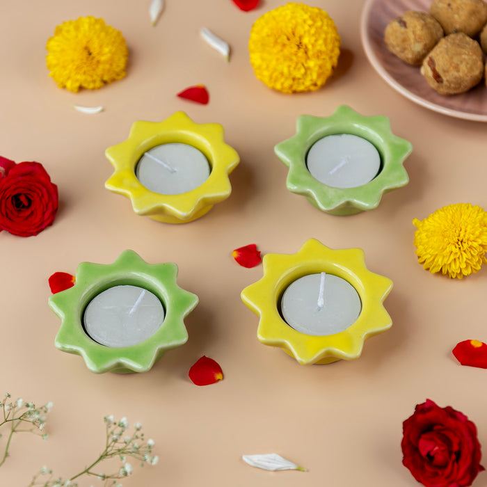 Set of 4 Star Shaped Ceramic Tea Light Holders