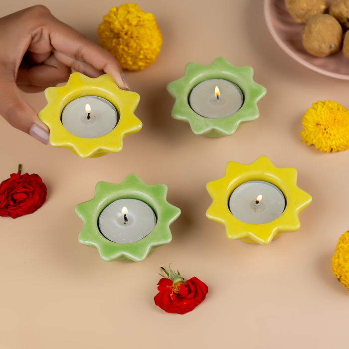 Set of 4 Star Shaped Ceramic Tea Light Holders
