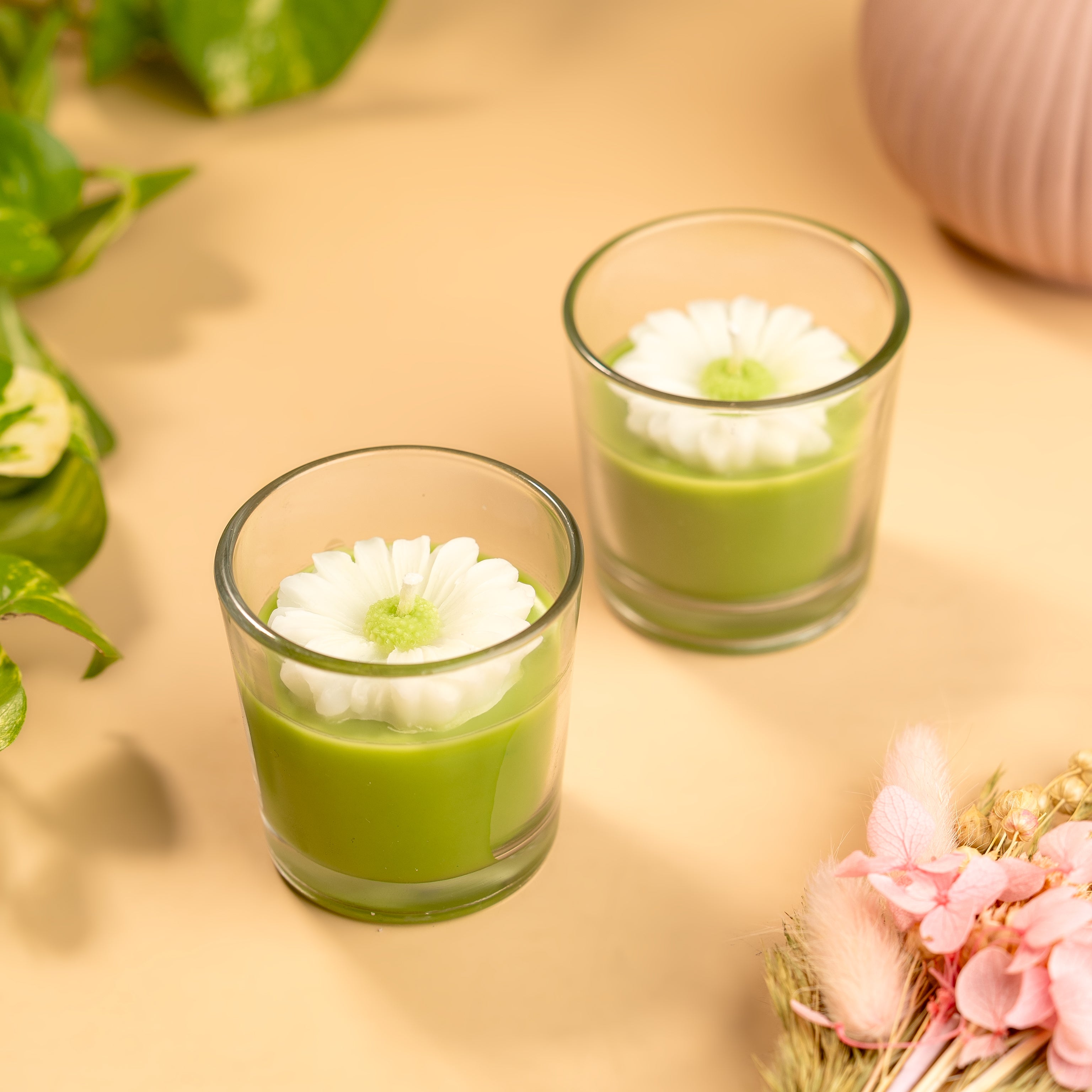 Set of 2 Daisy Shot Jar Soy Wax Candles – Uplifting Lemongrass