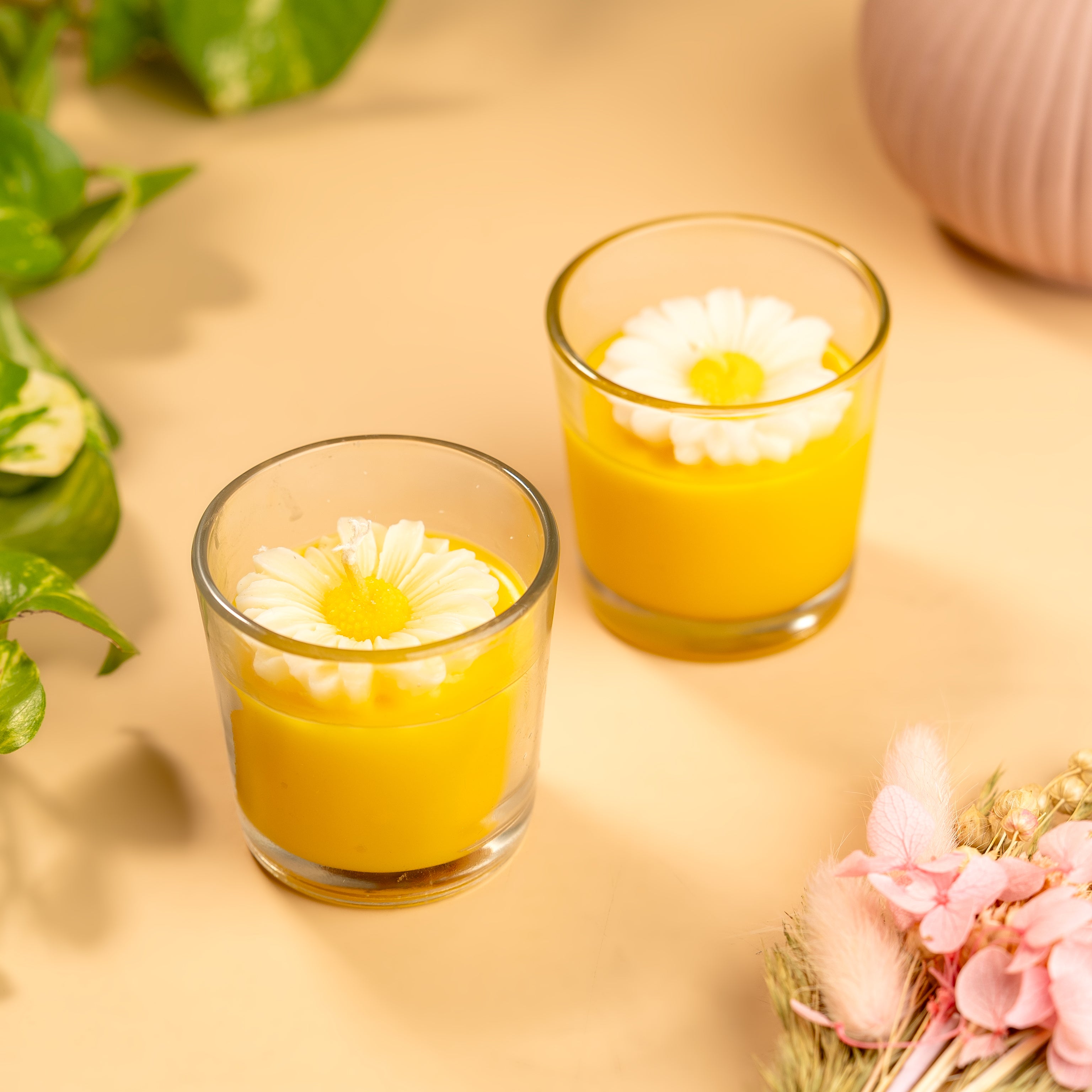 Gift Set of 2 Daisy Shot Jar Soy Wax Candles – Vanilla