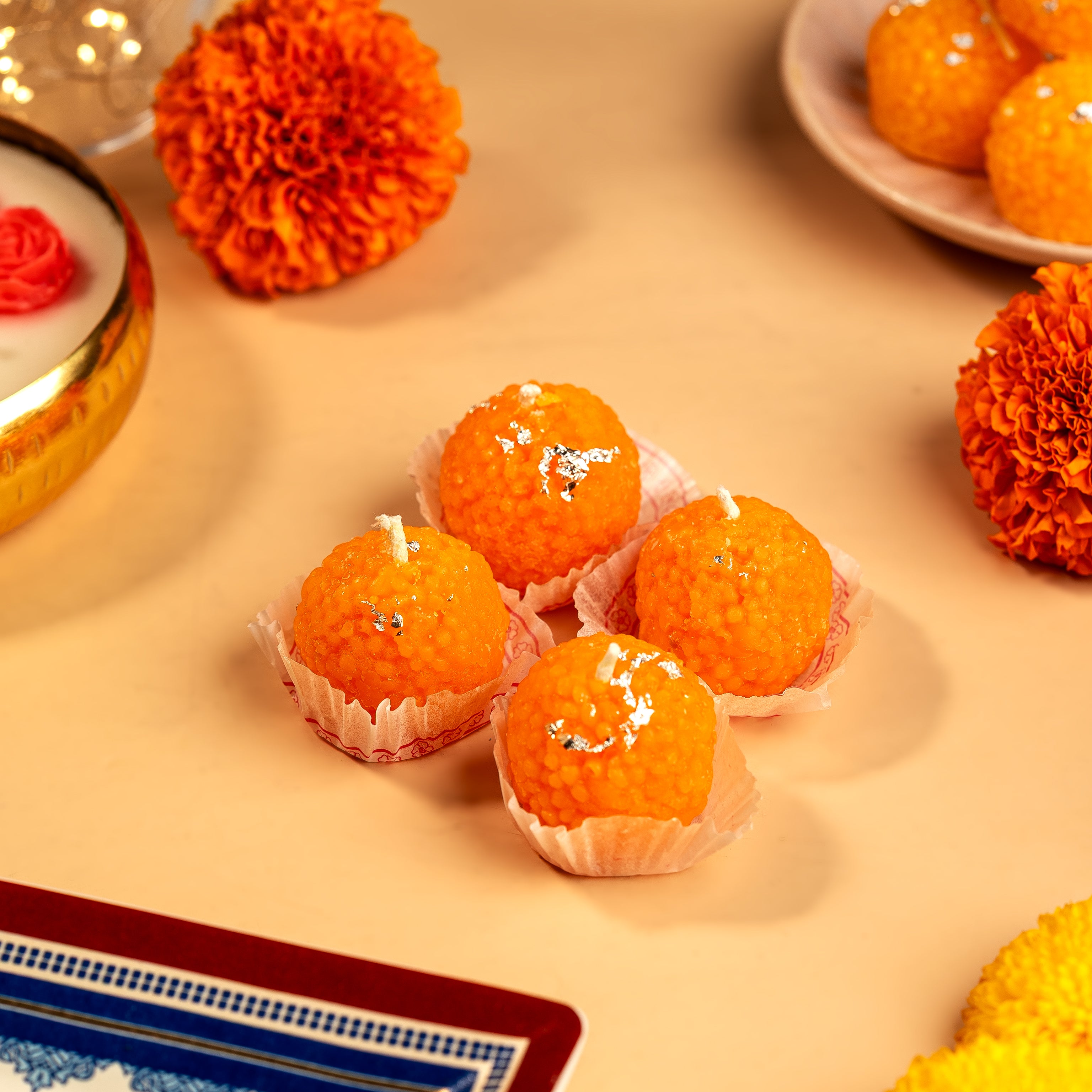 Set of 4 Handcrafted Scented Soy Wax Laddu Candles
