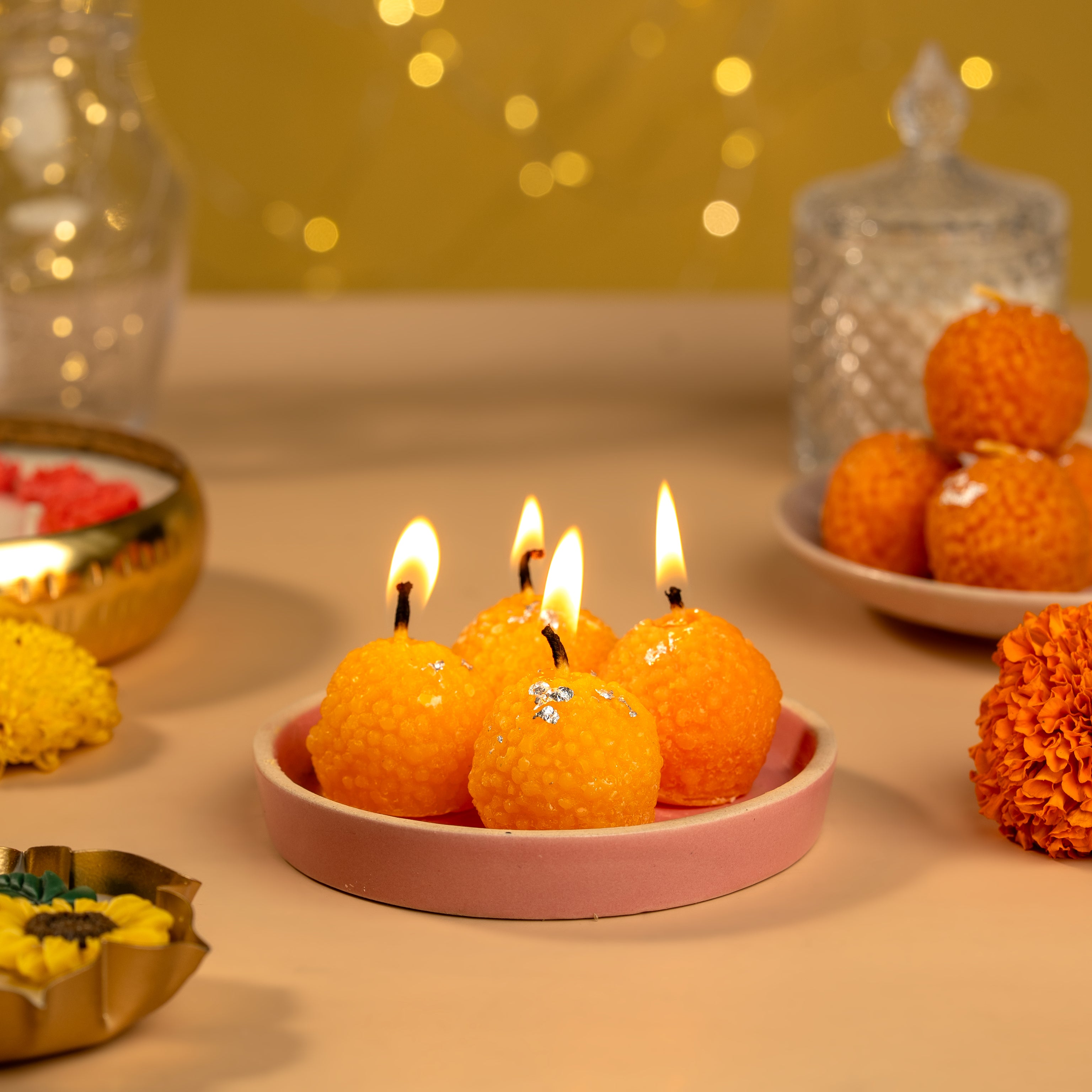 Set of 4 Handcrafted Scented Soy Wax Laddu Candles