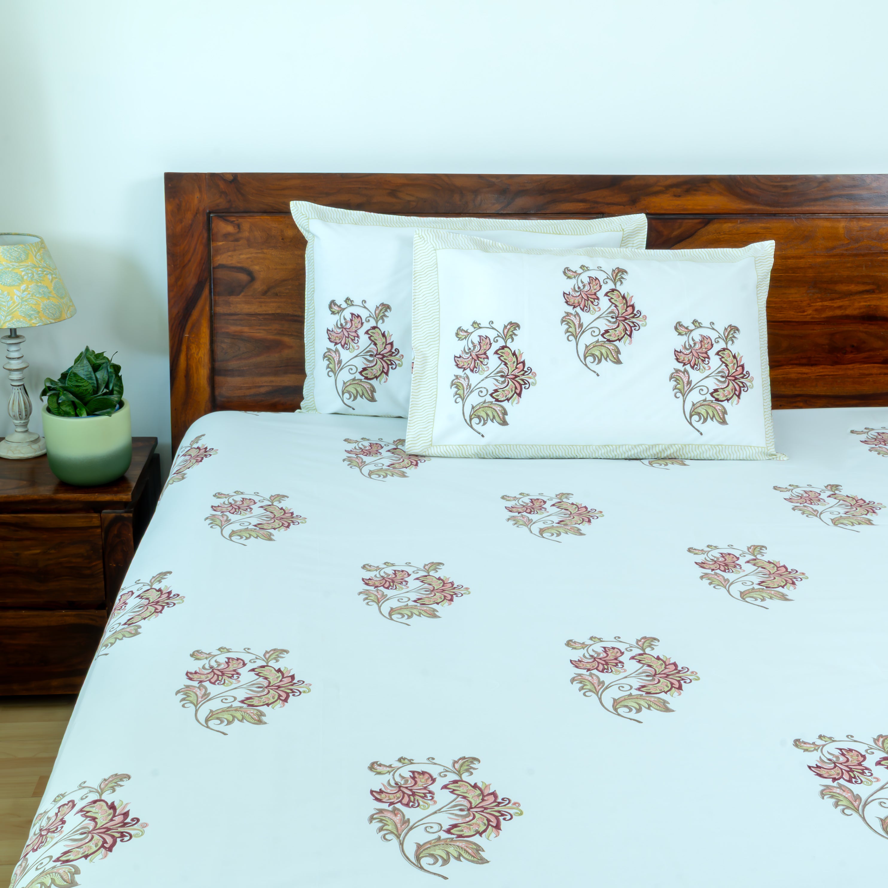 Sakura - Premium 300 TC Cotton Percale Handblock Printed Bedsheet
