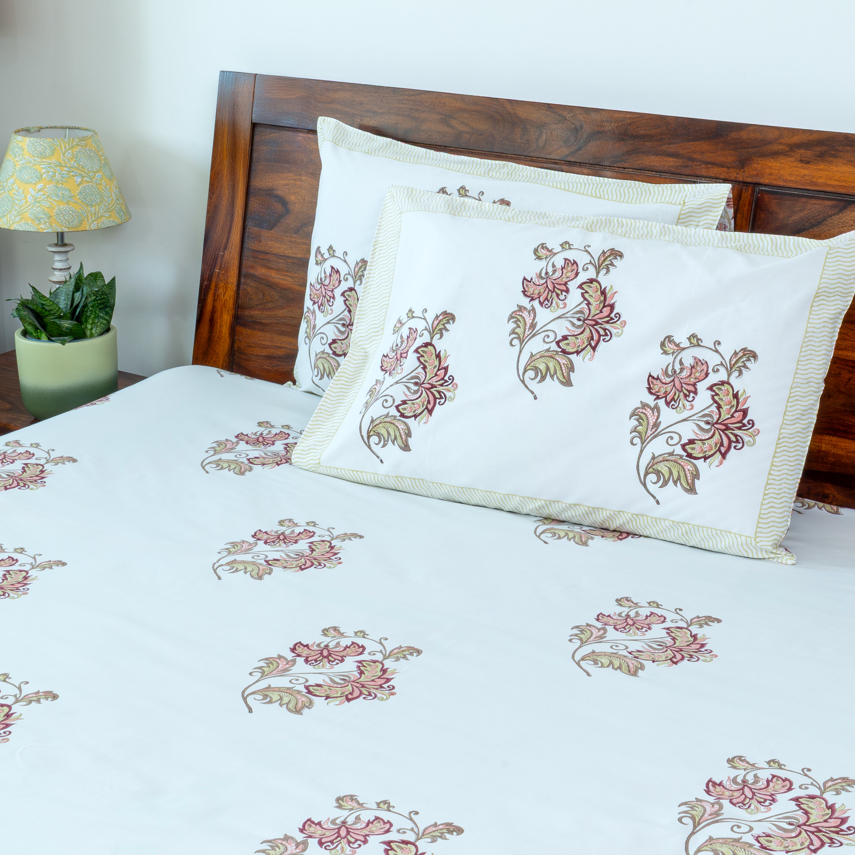 Sakura - Premium 300 TC Cotton Percale Handblock Printed Bedsheet