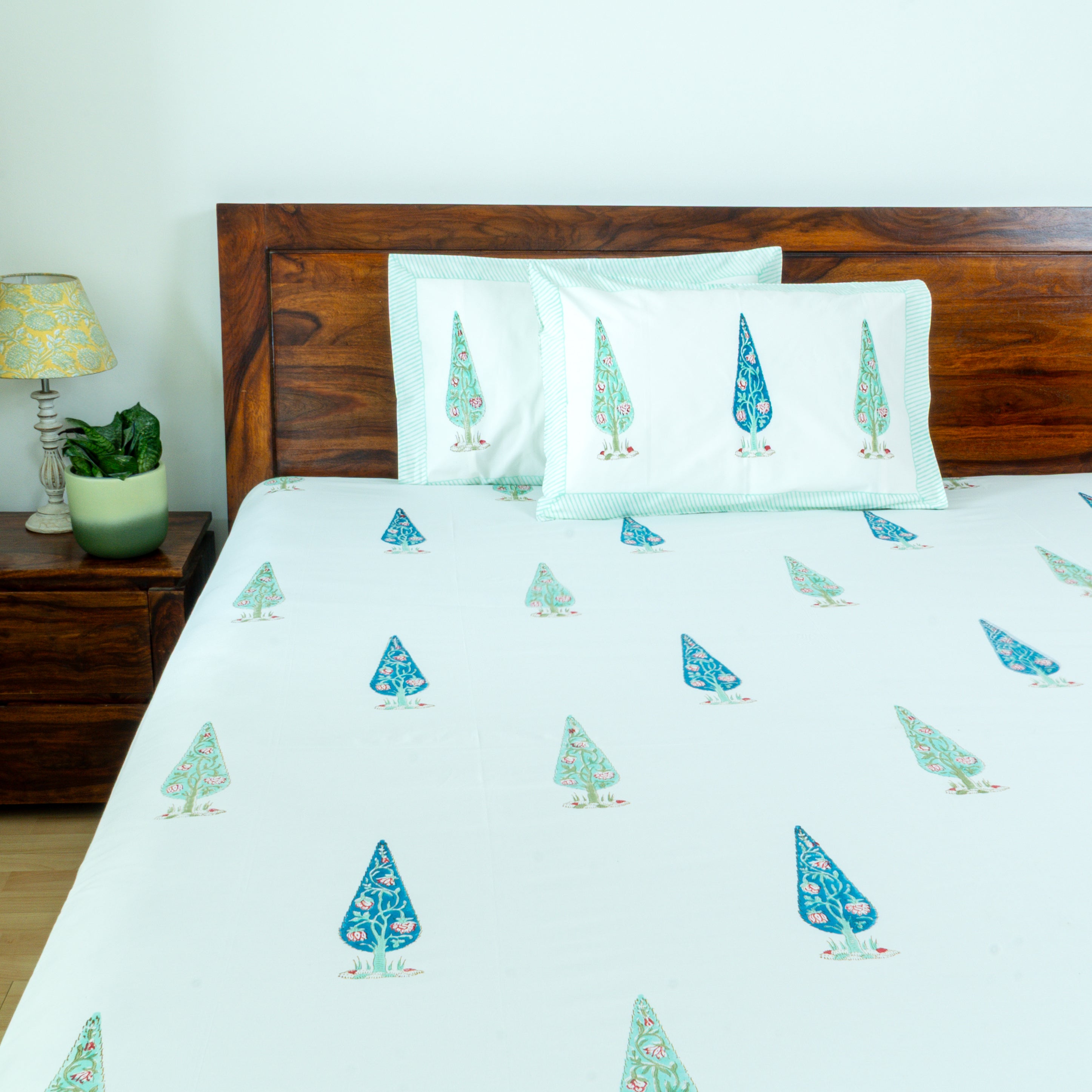 Cypress - Handblock Printed 100% Cotton Percale 300 TC Bedsheet