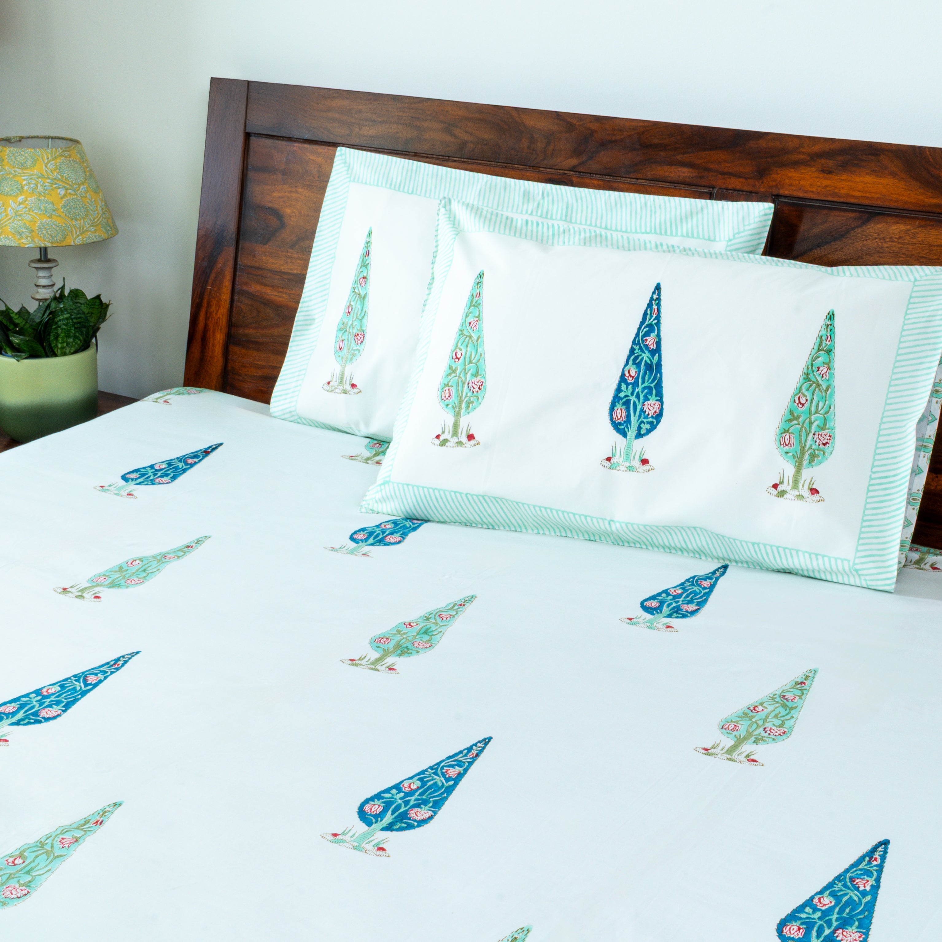 Cypress - Handblock Printed 100% Cotton Percale 300 TC Bedsheet