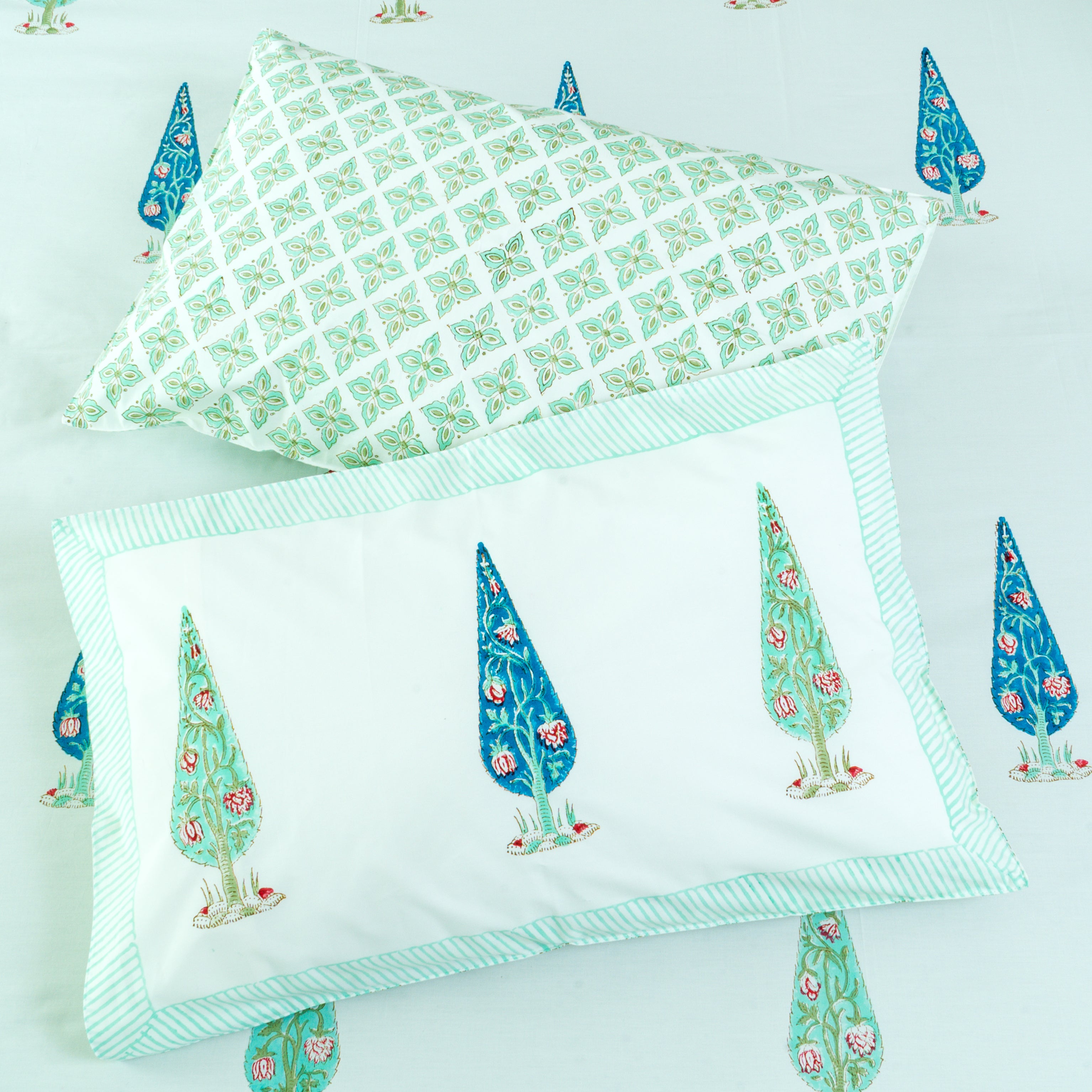Cypress - Handblock Printed 100% Cotton Percale 300 TC Bedsheet