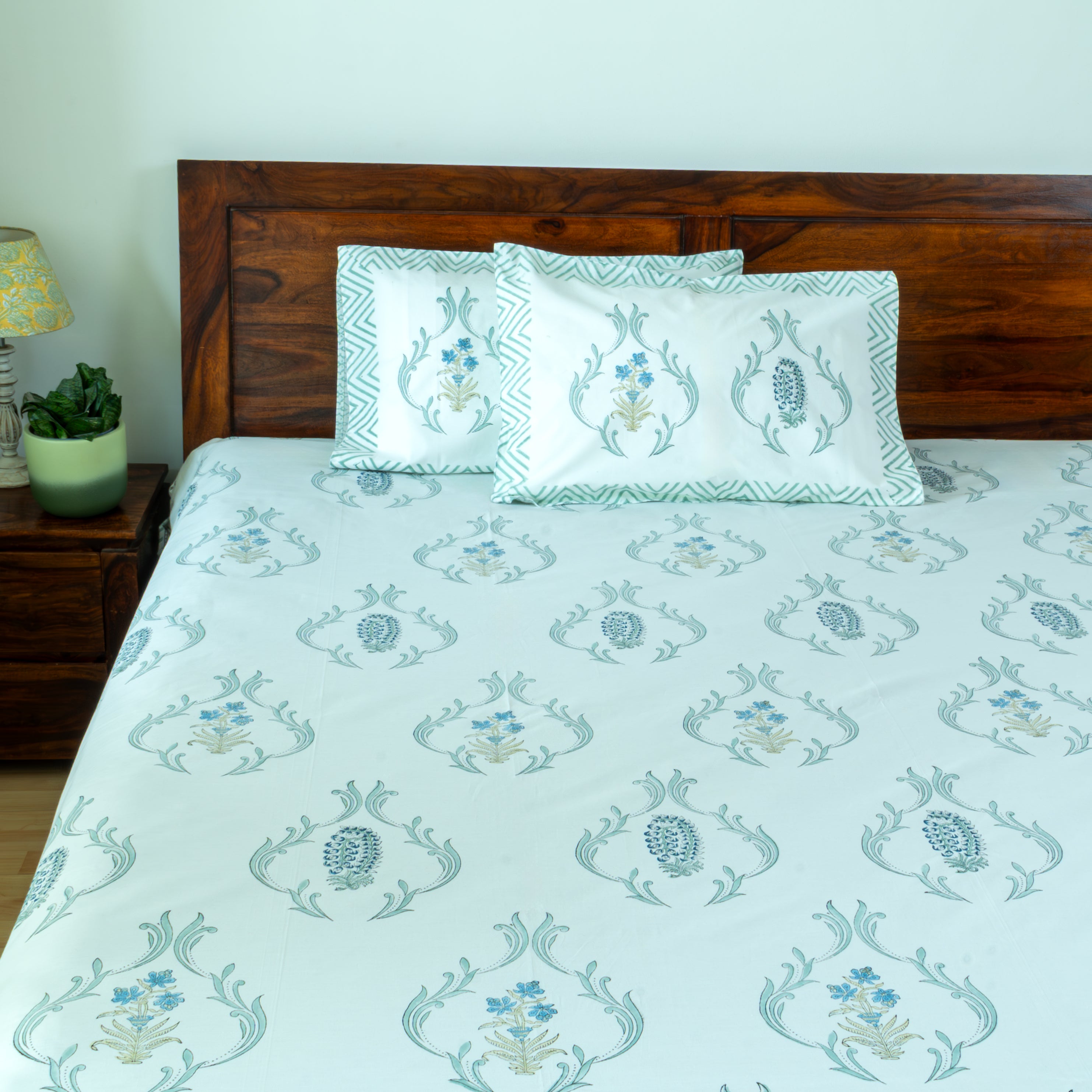 Elm - Handblock Printed 100% Cotton Percale 300 TC Bedsheet