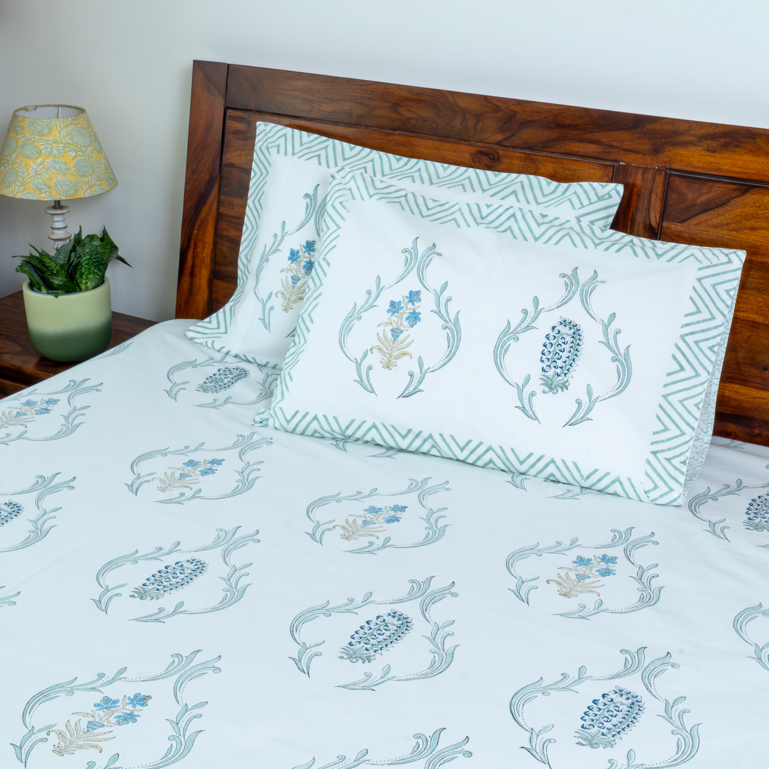 Elm - Handblock Printed 100% Cotton Percale 300 TC Bedsheet