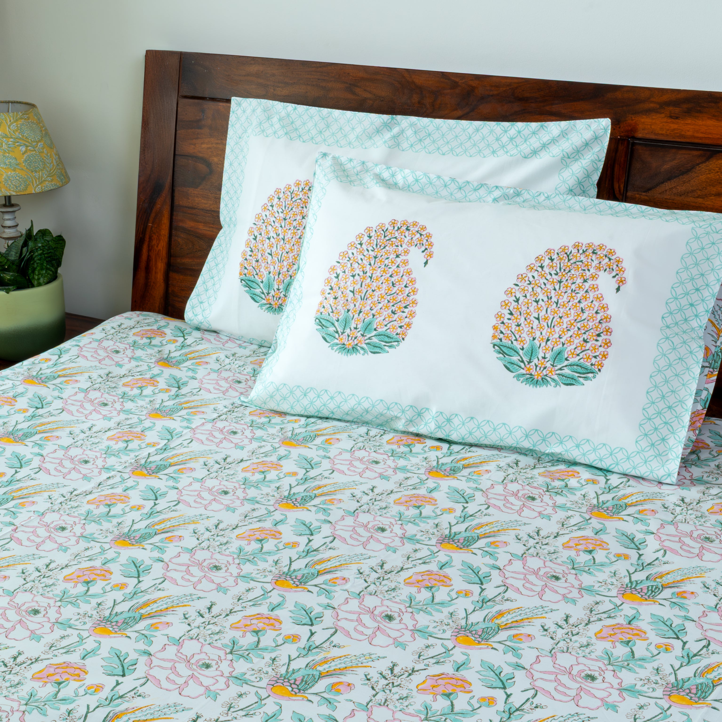 Laurel - Premium 300 TC Cotton Percale Handblock Printed Bedsheet