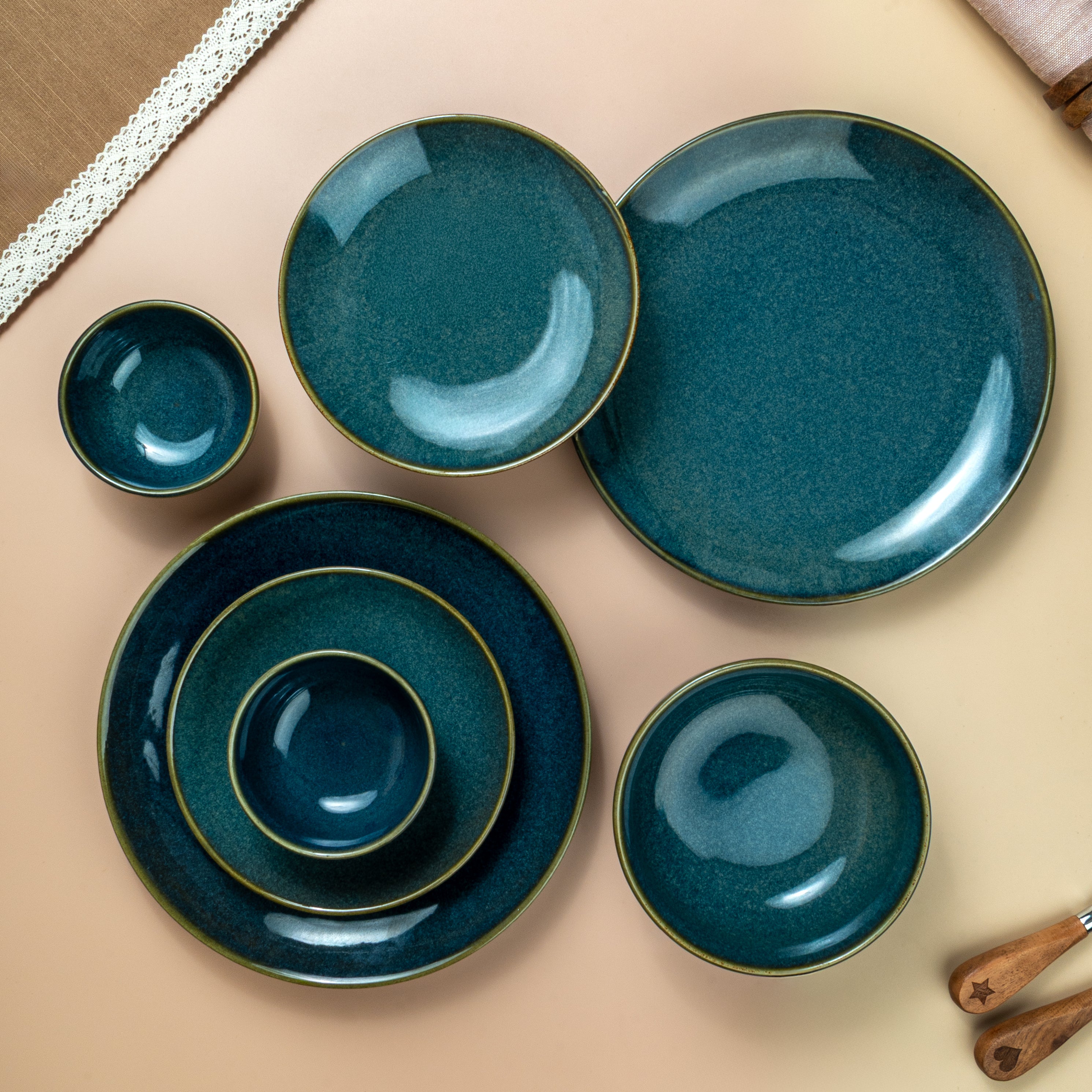 Midnight Tide – Ceramic Dinner Set for 2 (7 pcs)