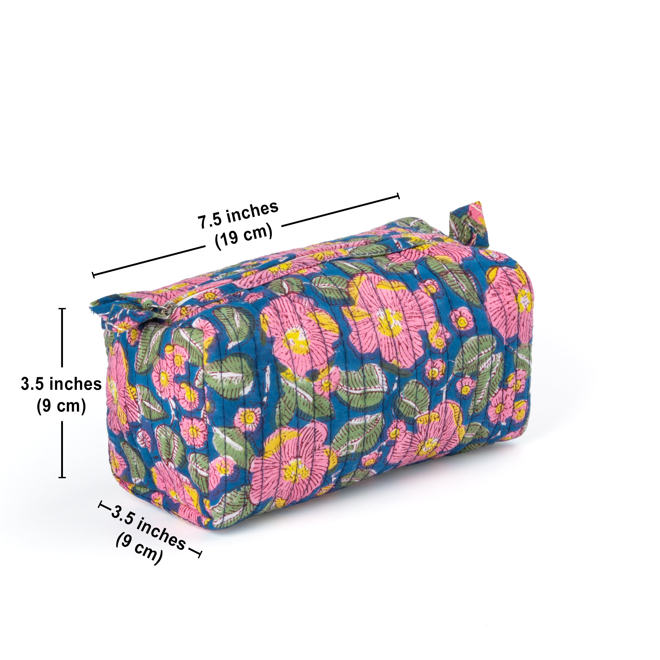 "Garden Paradise" Block Printed Quilted Toiletry Pouch – Small