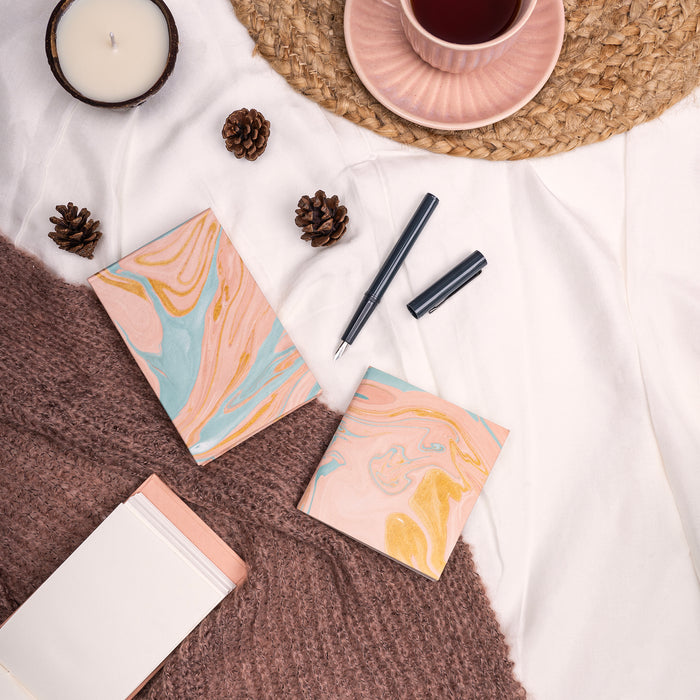 Small Blush Marble Notepad & Small Blush Marble Diary- Combo