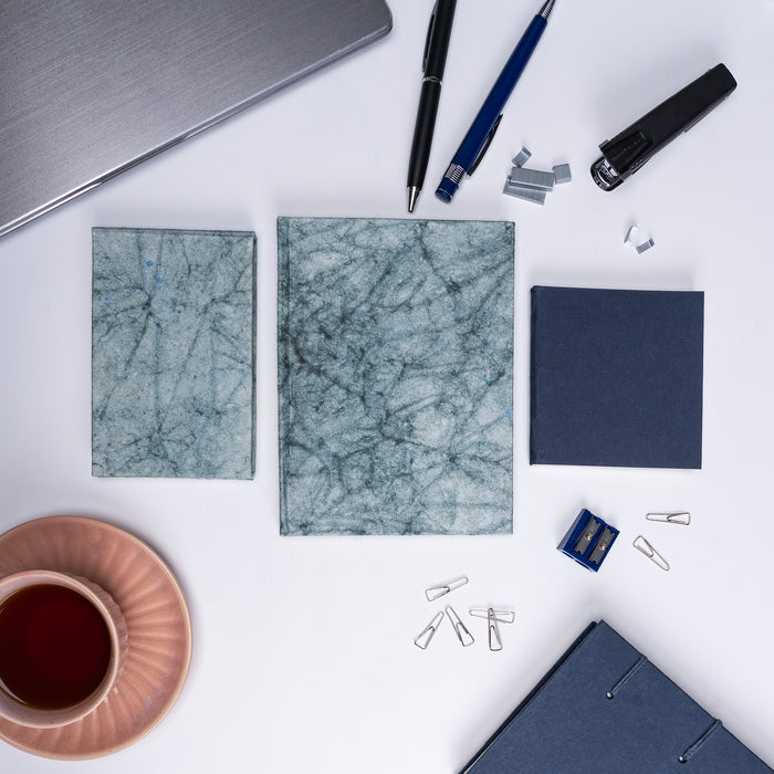 Combo of 3 - Blue Batik A5 Hardbound Diary + Small Blue Batil Notepad + Small Blue Plain Pocket Diary