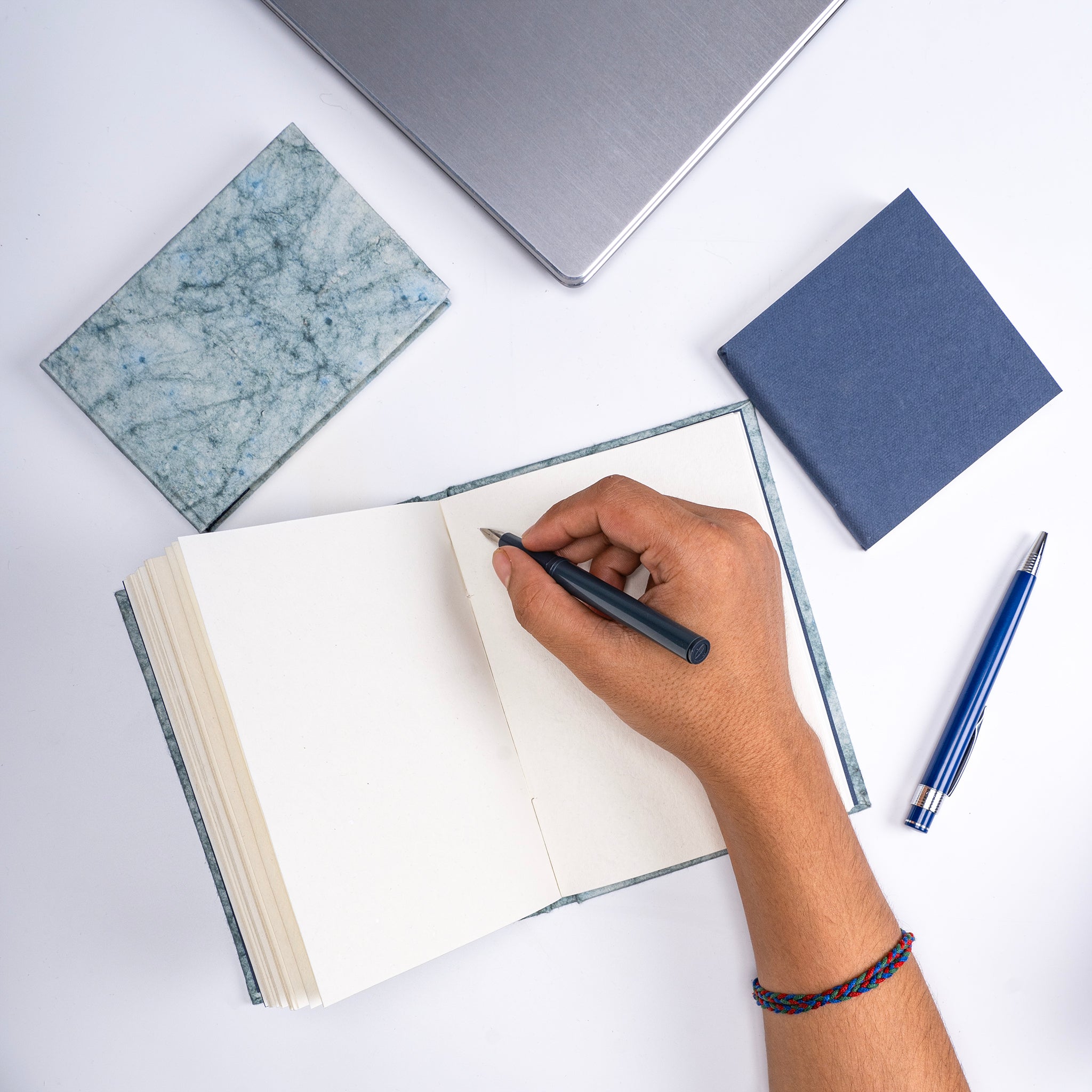 Combo of 3 - Blue Batik A5 Hardbound Diary + Small Blue Batil Notepad + Small Blue Plain Pocket Diary