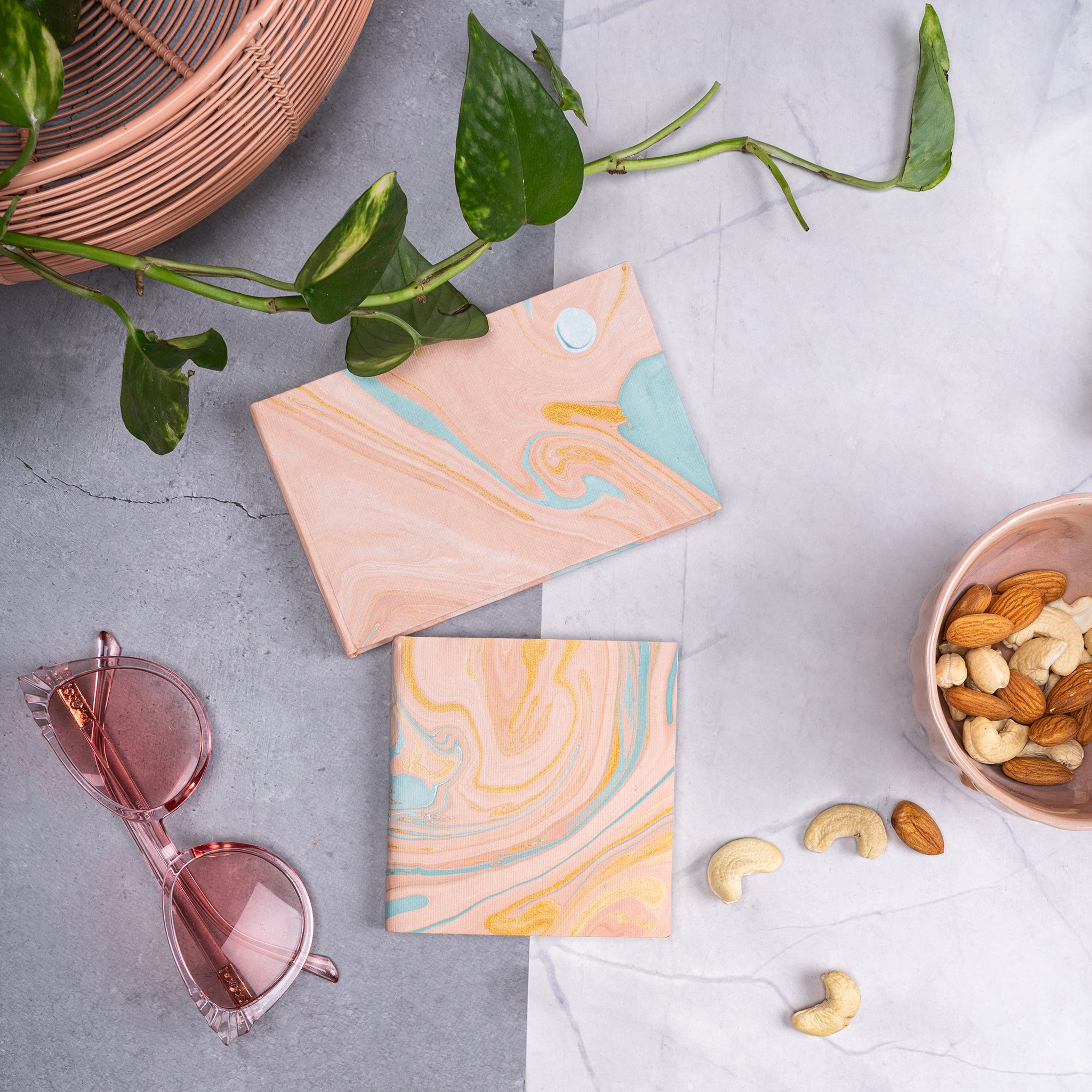 Small Blush Marble Notepad & Small Blush Marble Diary- Combo