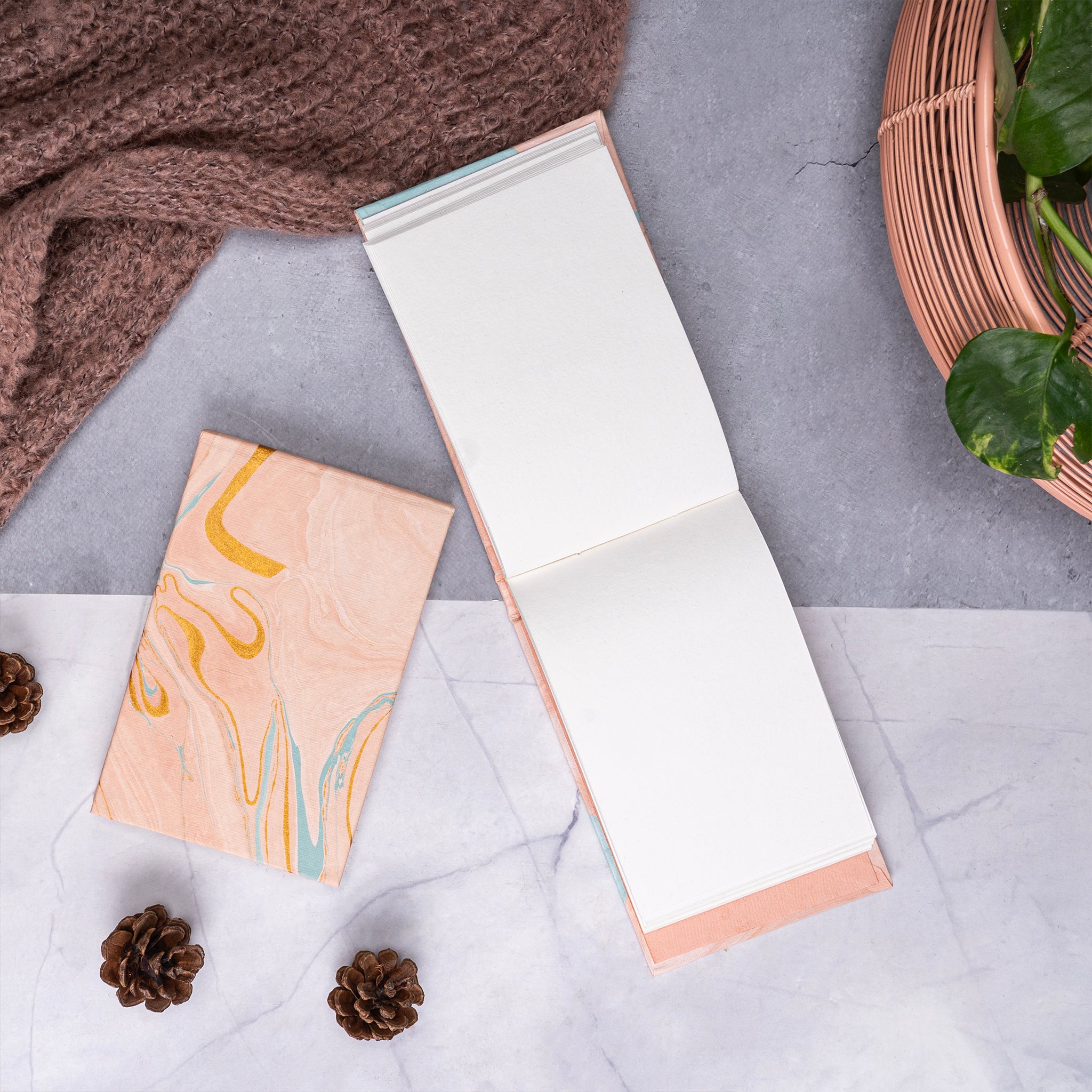 Small Blush Marble Notepad & Small Blush Marble Diary- Combo