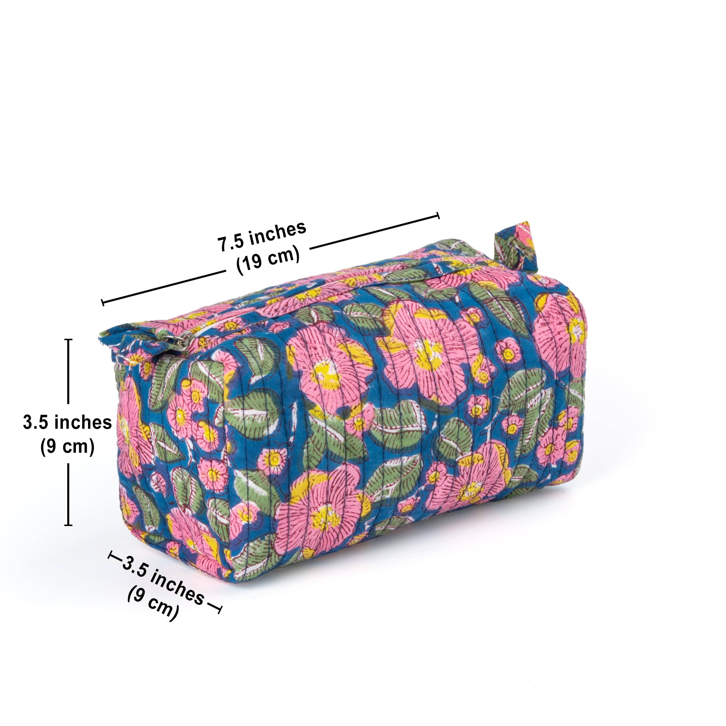 Bags "Garden Paradise" Block Printed Quilted Toiletry Pouch Set of 2 – Small & Medium artmansha