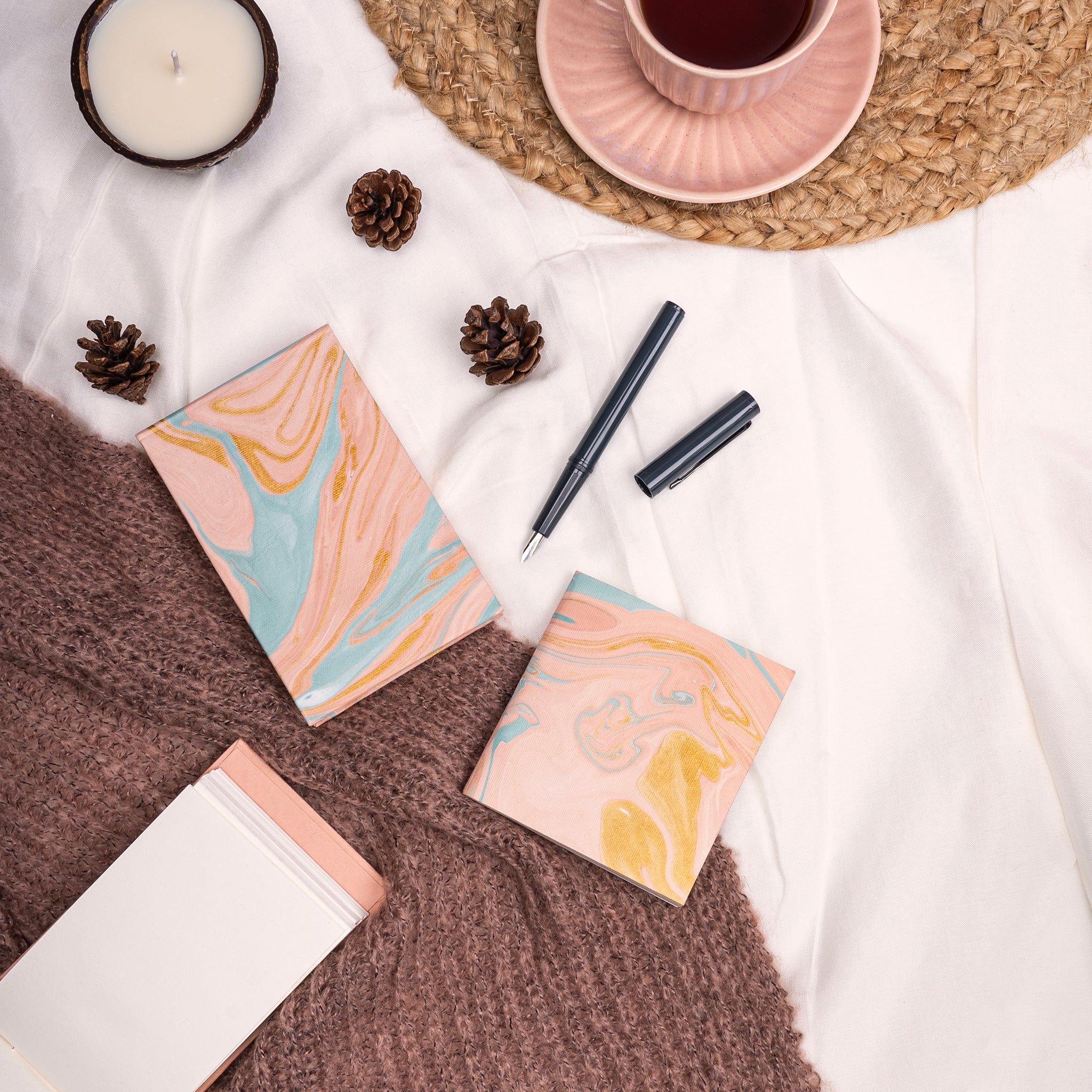 Small Blush Marble Notepad & Small Blush Marble Diary- Combo artmansha