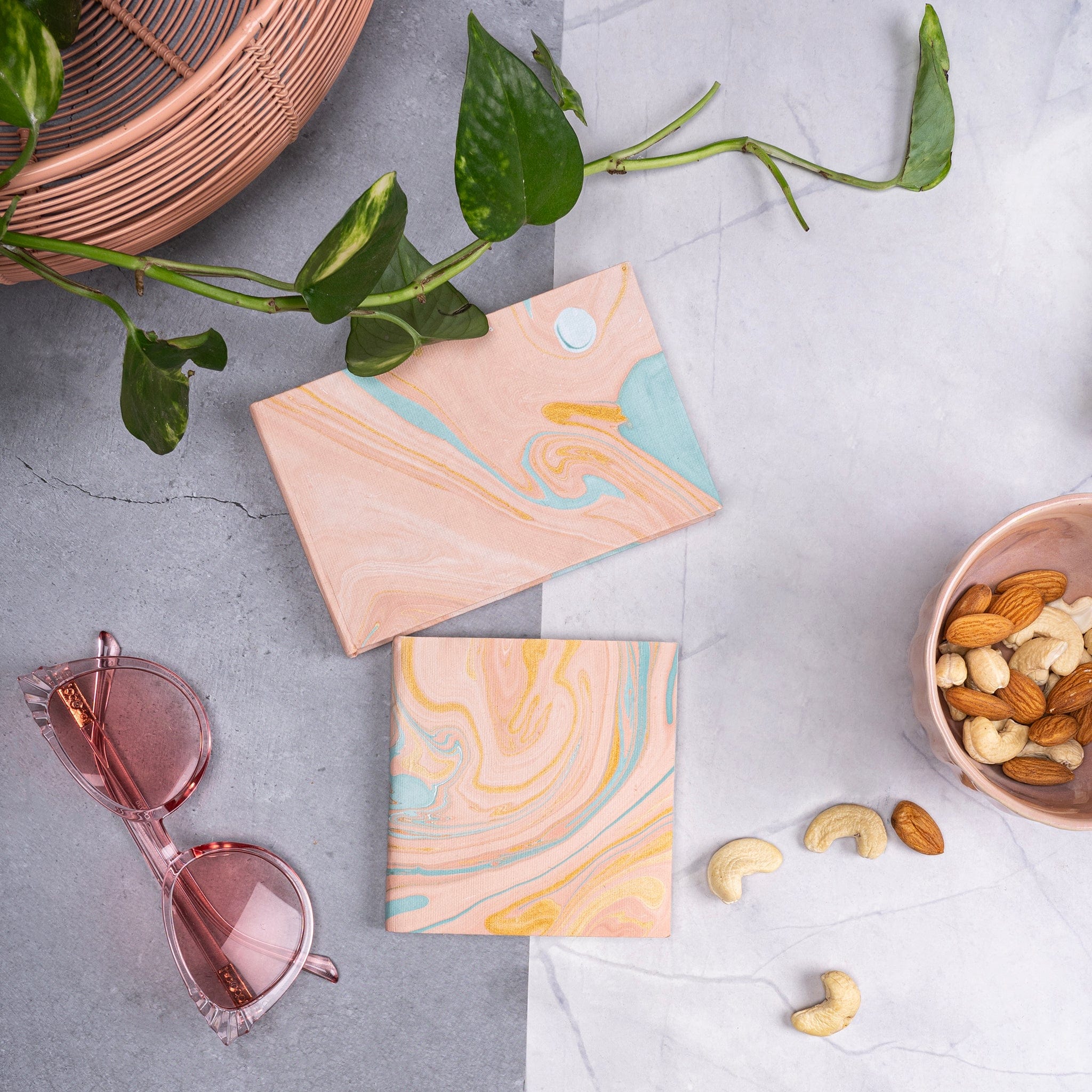 Small Blush Marble Notepad & Small Blush Marble Diary- Combo artmansha