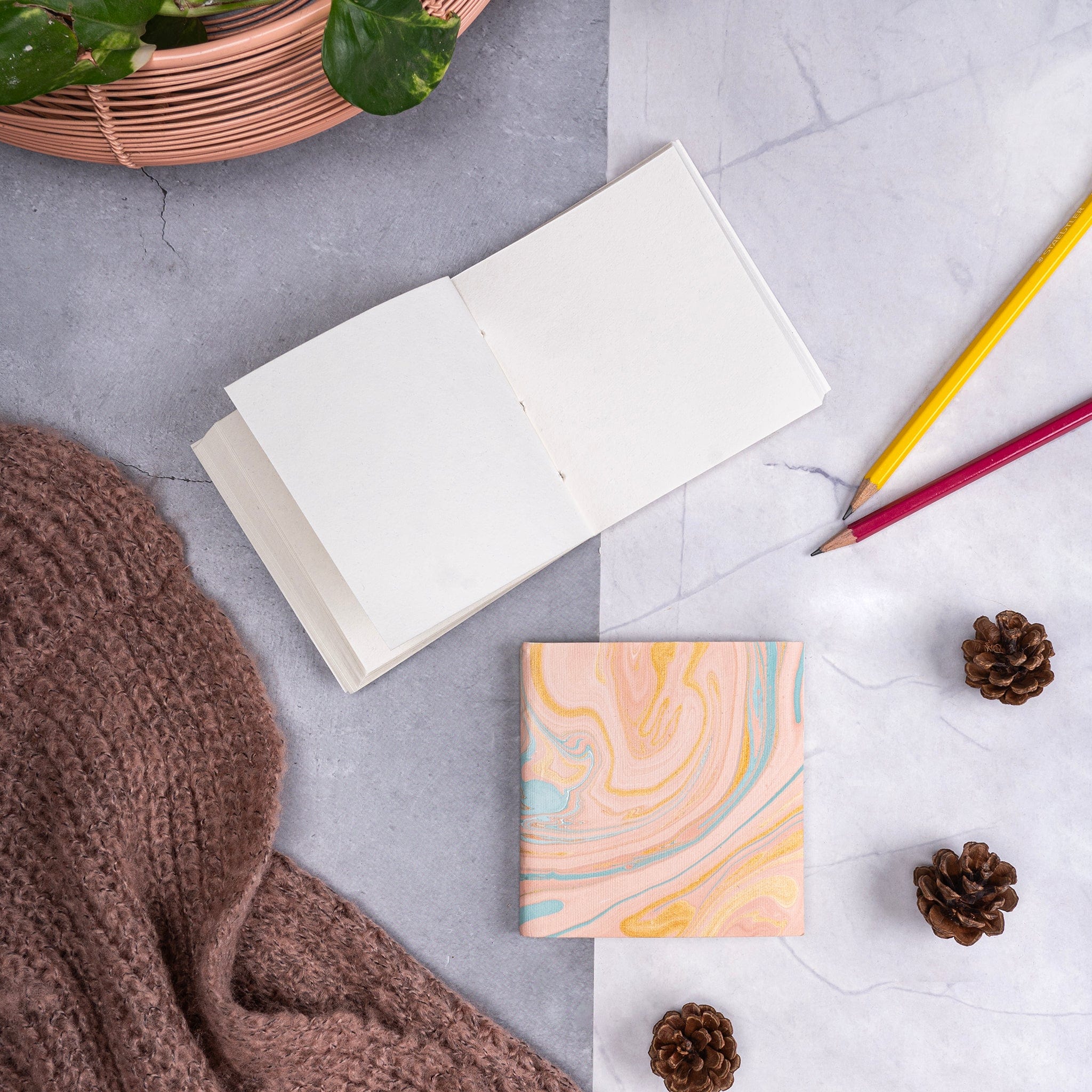 Small Blush Marble Notepad & Small Blush Marble Diary- Combo artmansha